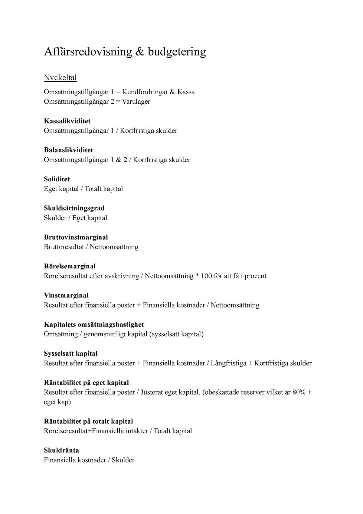 Formler Affärsredovisning Budgetering - Affärsredovisning & Budgetering ...