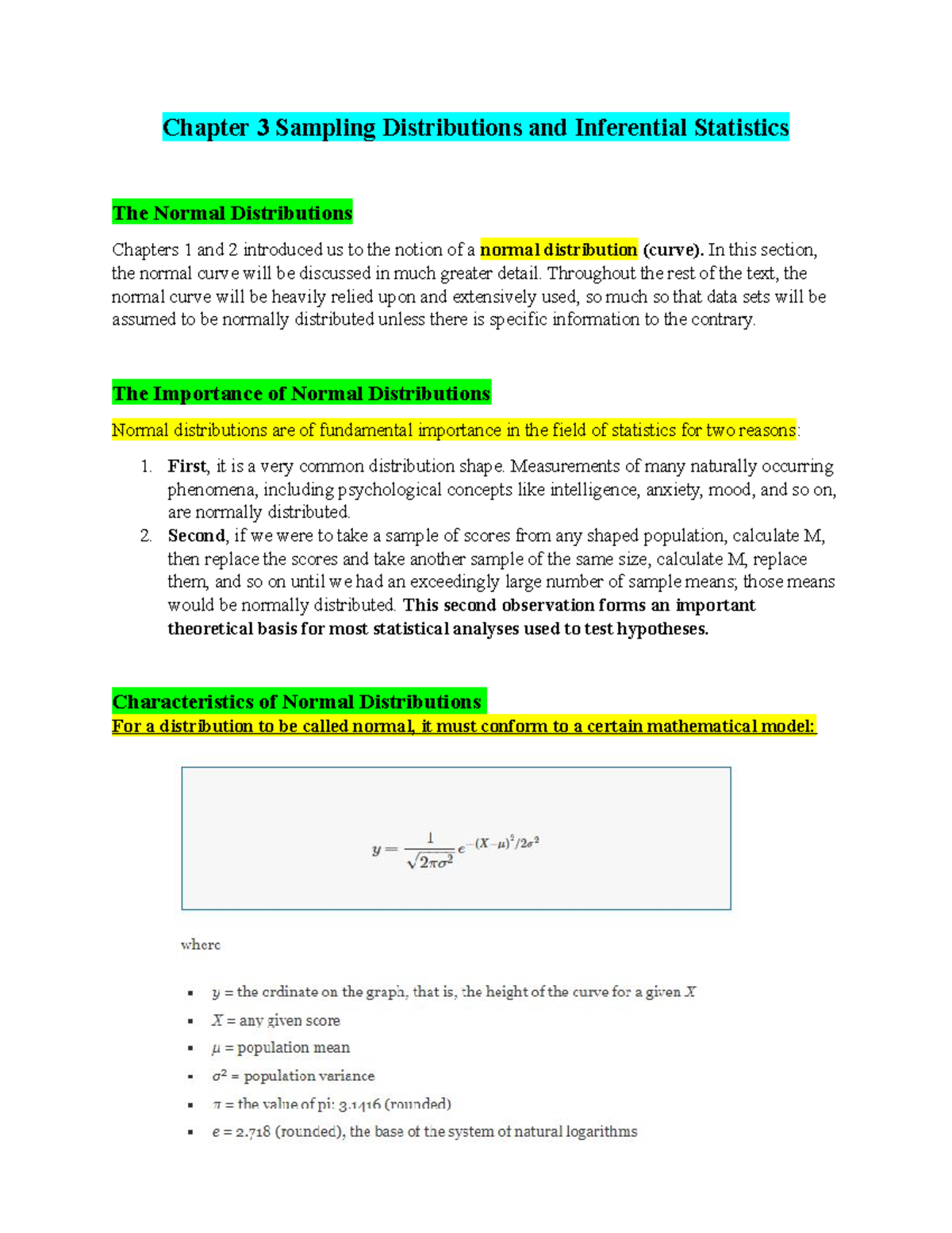 PSY260Chapter Three Notes part 1 - Chapter 3 Sampling Distributions and ...