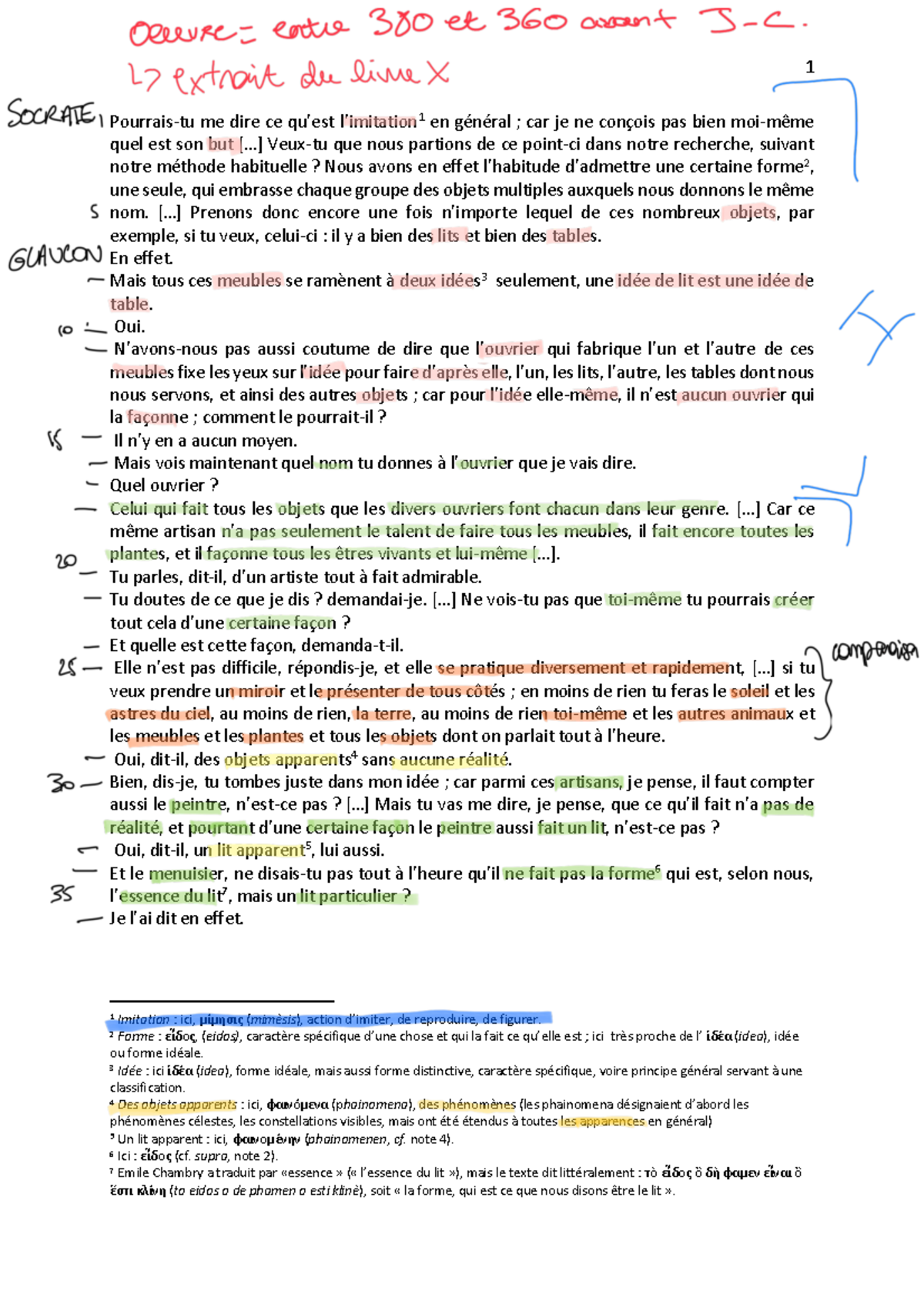 Texte de . Platon, HK BL, La République X Pourraistu me dire ce qu’est l’imitation 1 en