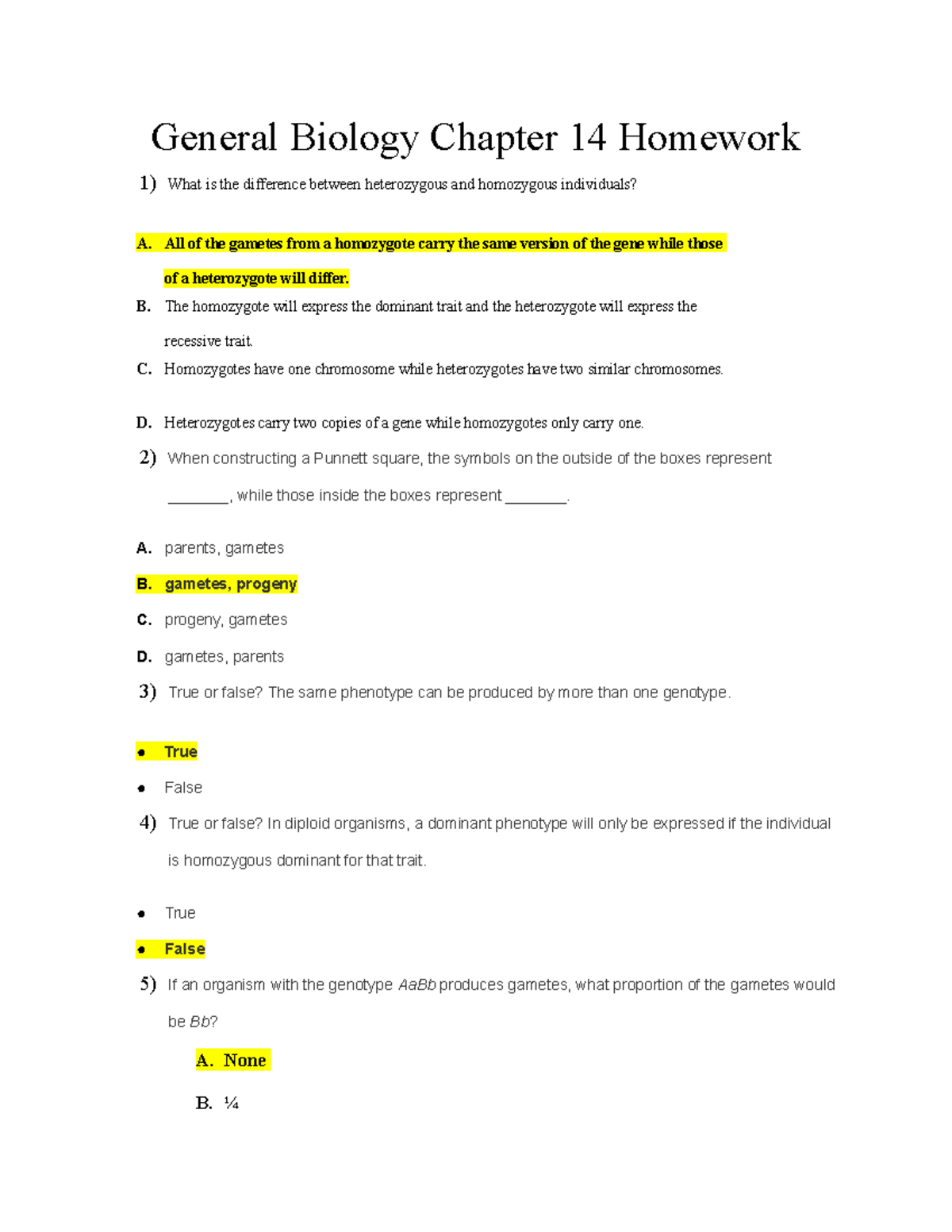 General Biology Chapter 14 Homework - General Biology Chapter 14 