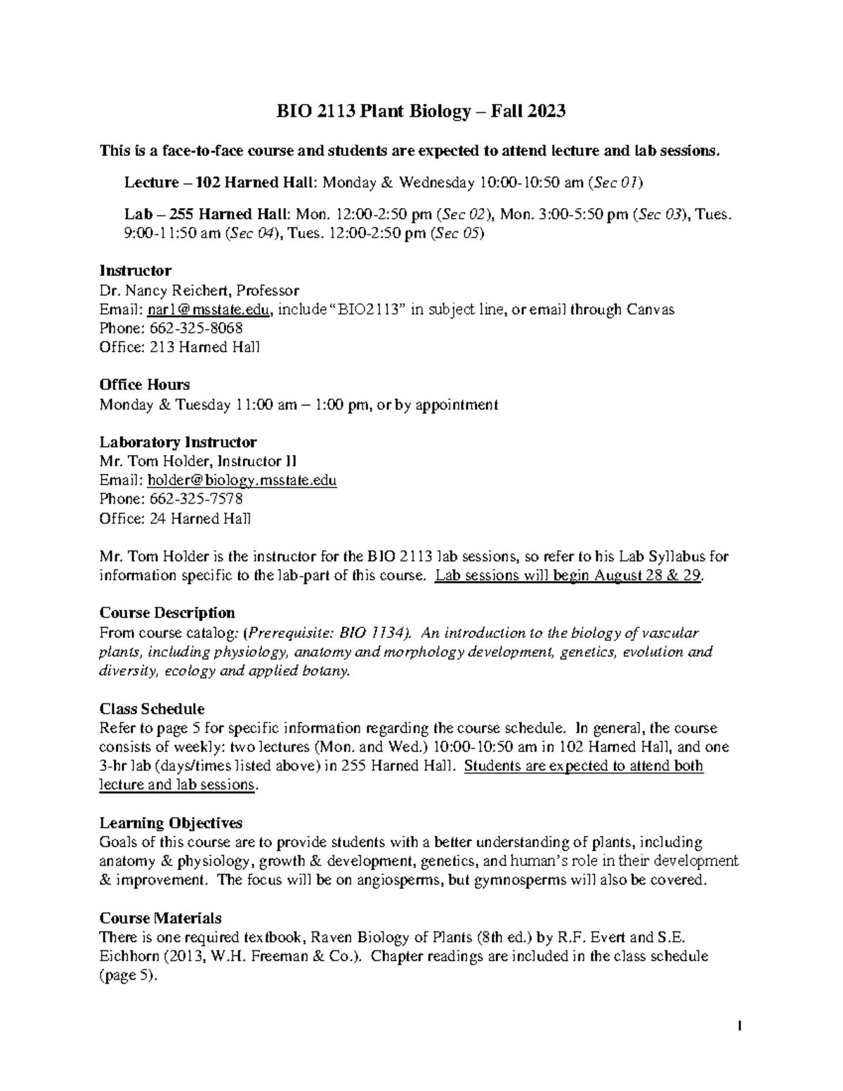 BIO+2113+Plant+Biology+Syllabus+Fall-2023 - BIO 2113 Plant Biology ...