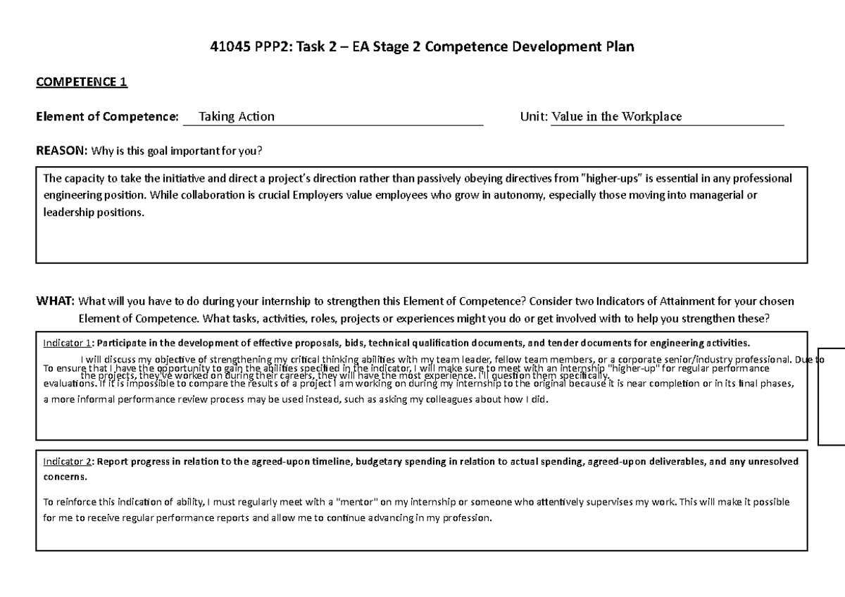 41045 PPP2 - Assessmnt Task 2 EA Stage 2 Competence Development Plan ...