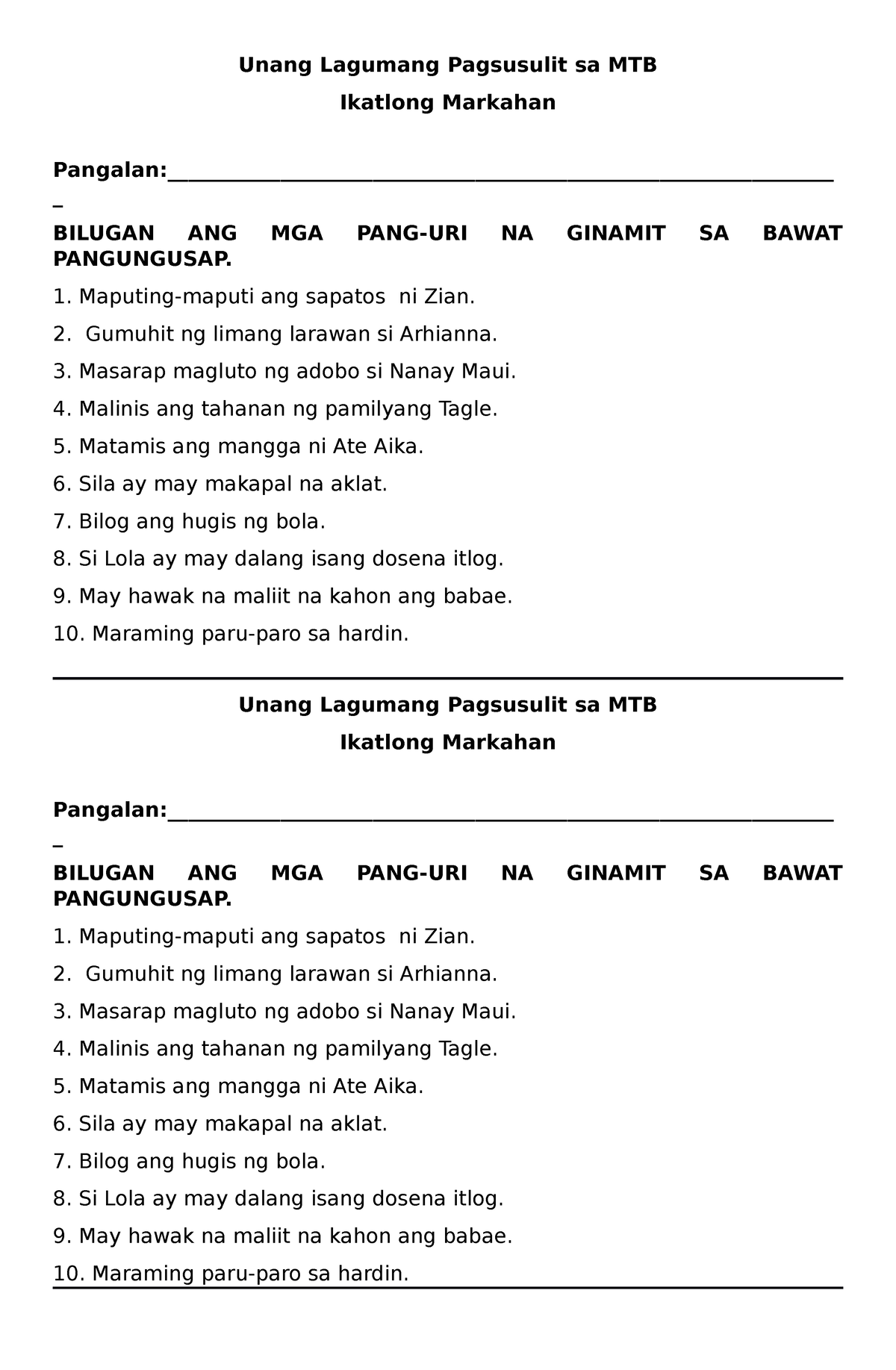 Unang Lagumang Pagsusulit -3RD - Unang Lagumang Pagsusulit Sa MTB ...