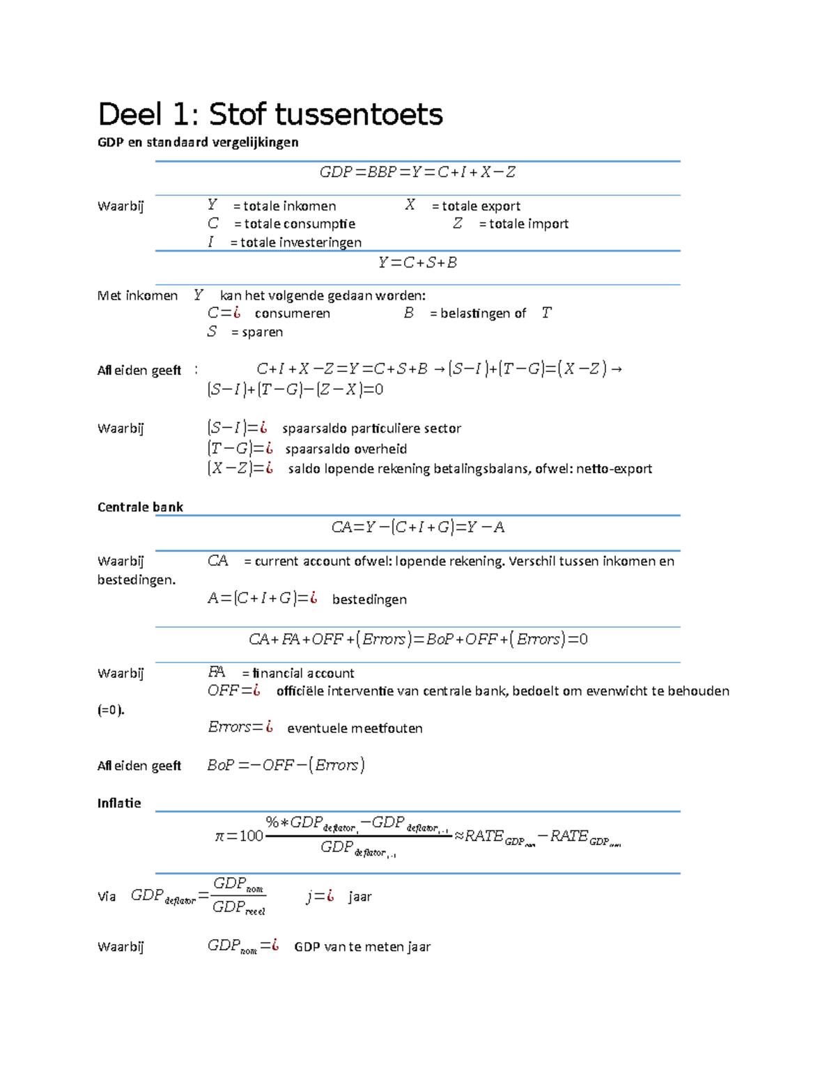 Samenvatting Compleet Formules Van Volledige Stof Uitgelegd En Toegelicht Deel Stof Tussentoets Gdp En Standaard Vergelijkingen Totale Inkomen Totale Studeersnel