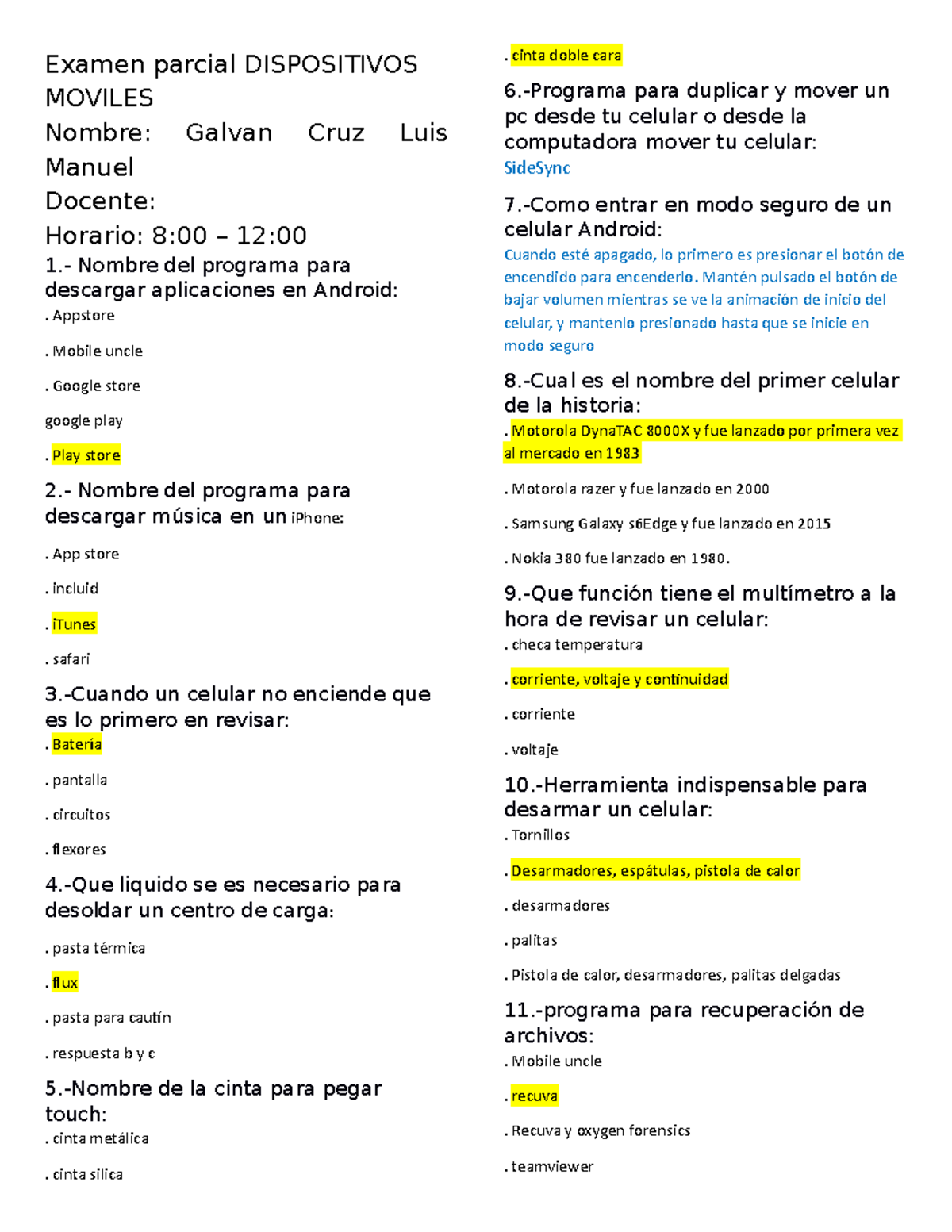 Test Celulares Reparación De Móviles Practica - Examen Parcial ...