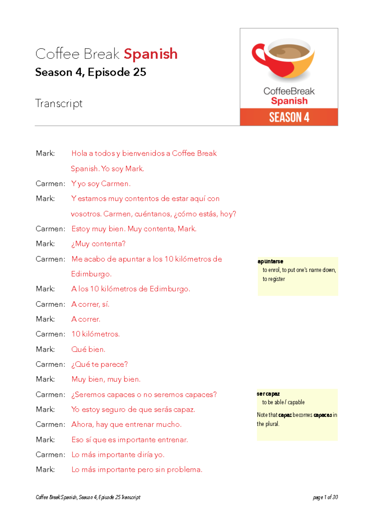 Cbs425transcript Coffee Break Spanish Season 4, Episode 25