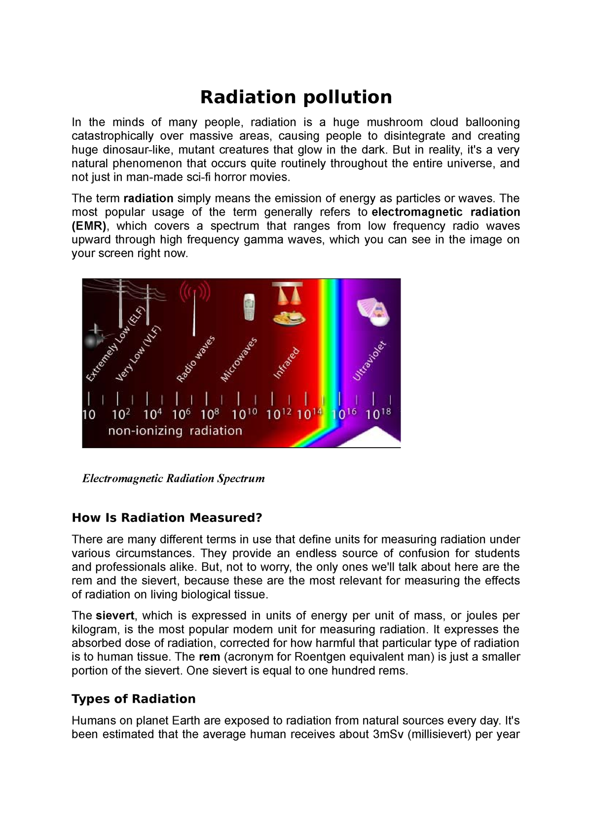 essay on radiation pollution