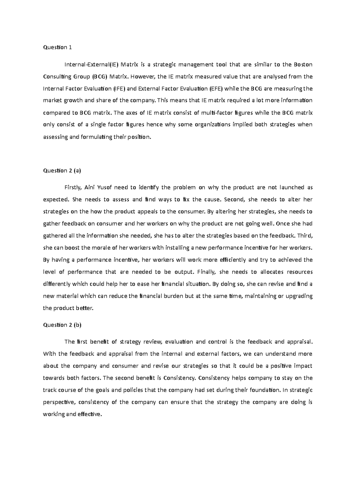 Nbf7b Test2 - Question 1 Internal-external(ie) Matrix Is A Strategic 