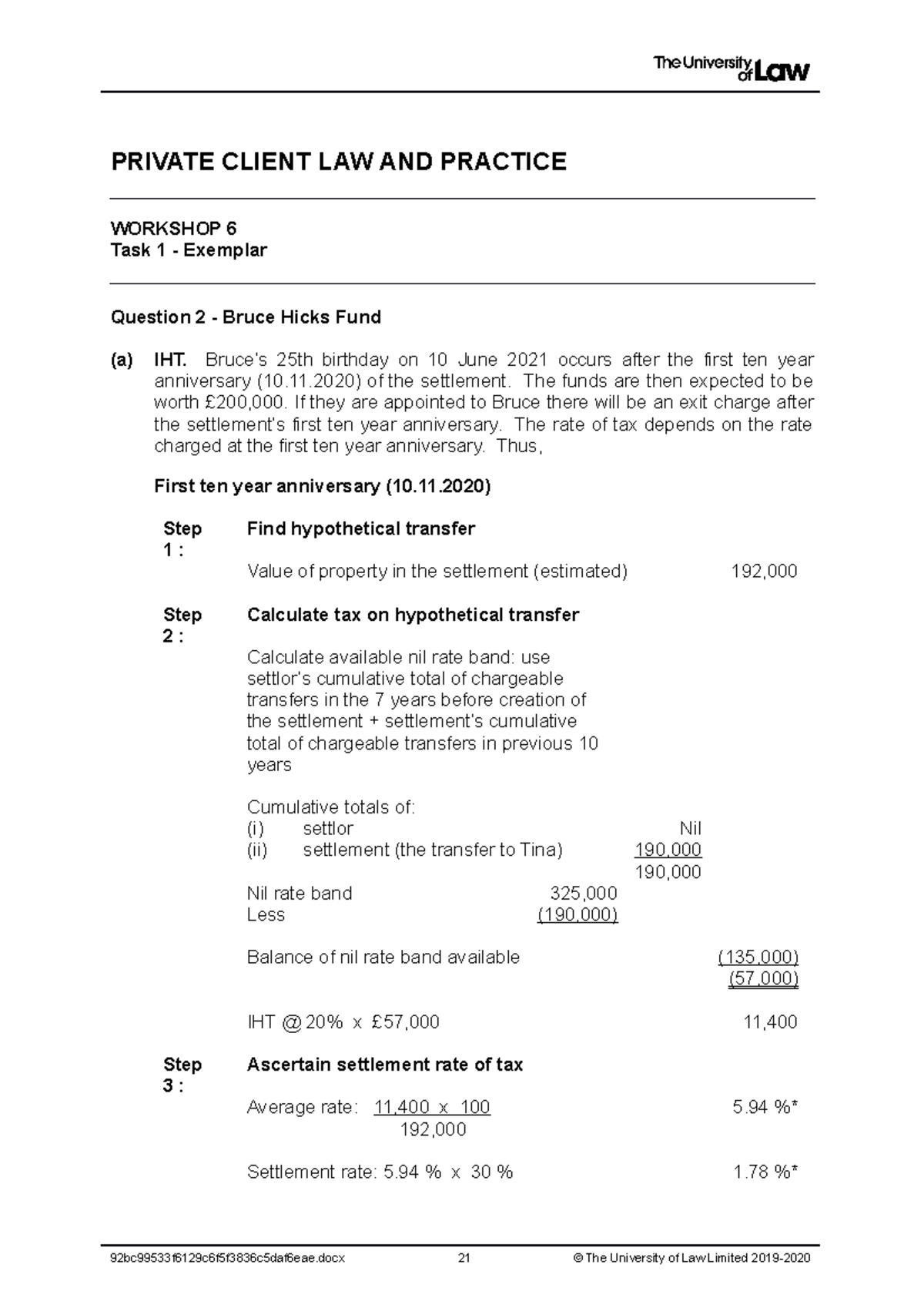 1920 priv ws06 ce02 task 01 q2 exemplar t - PRIVATE CLIENT LAW AND ...