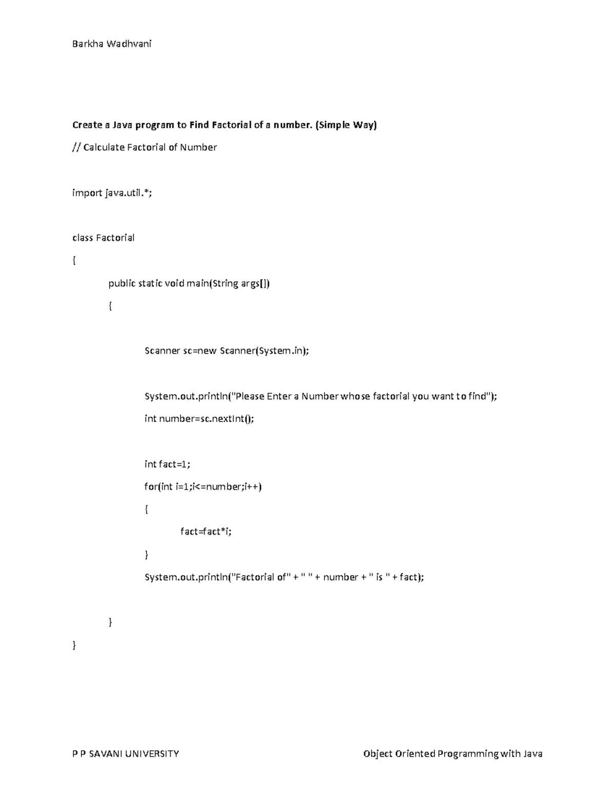 Java Solution - Create a Java program to Find Factorial of a number ...