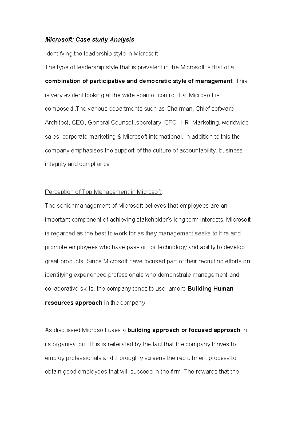 Case Analysis Microsoft - Microsoft: Case study Analysis Identifying ...