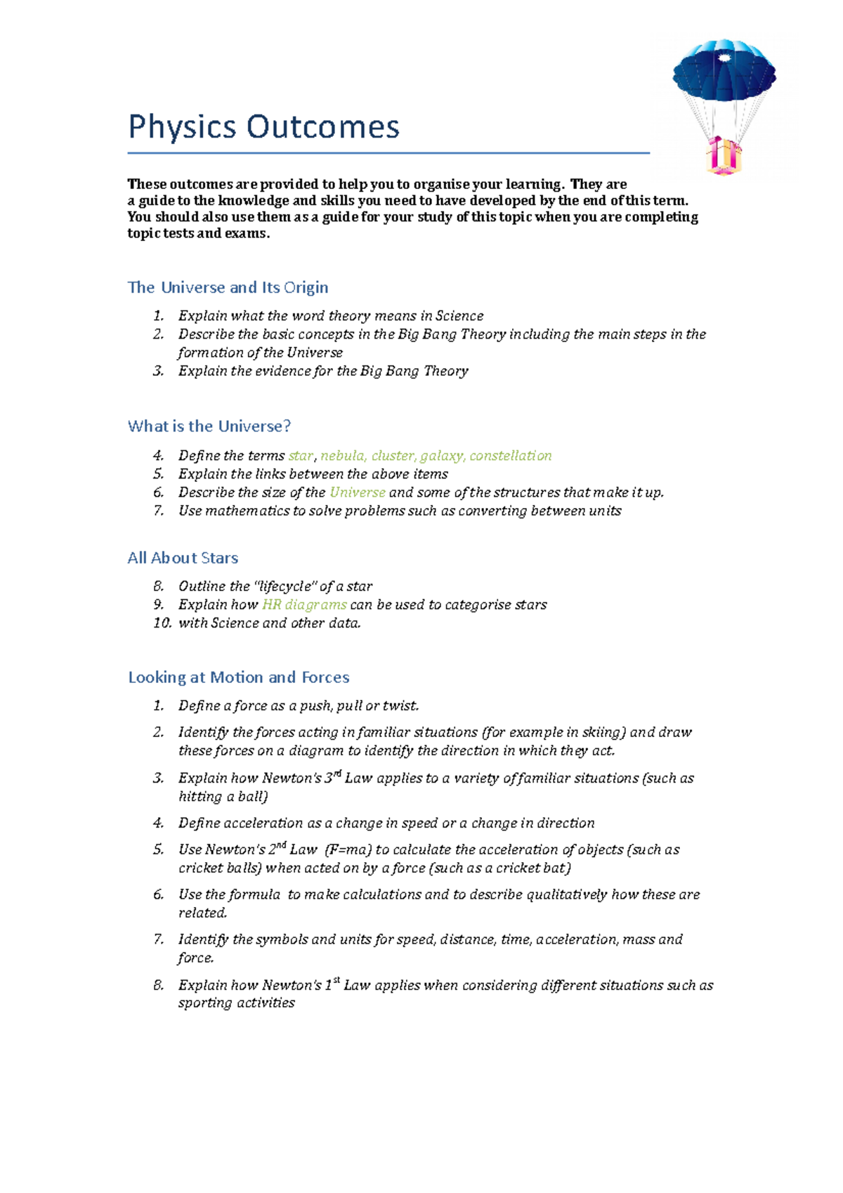 Physics Outcomes - fvewghkfghjdksg fdsgfdsa fhjkds gf jdsgdjsvajhd ...