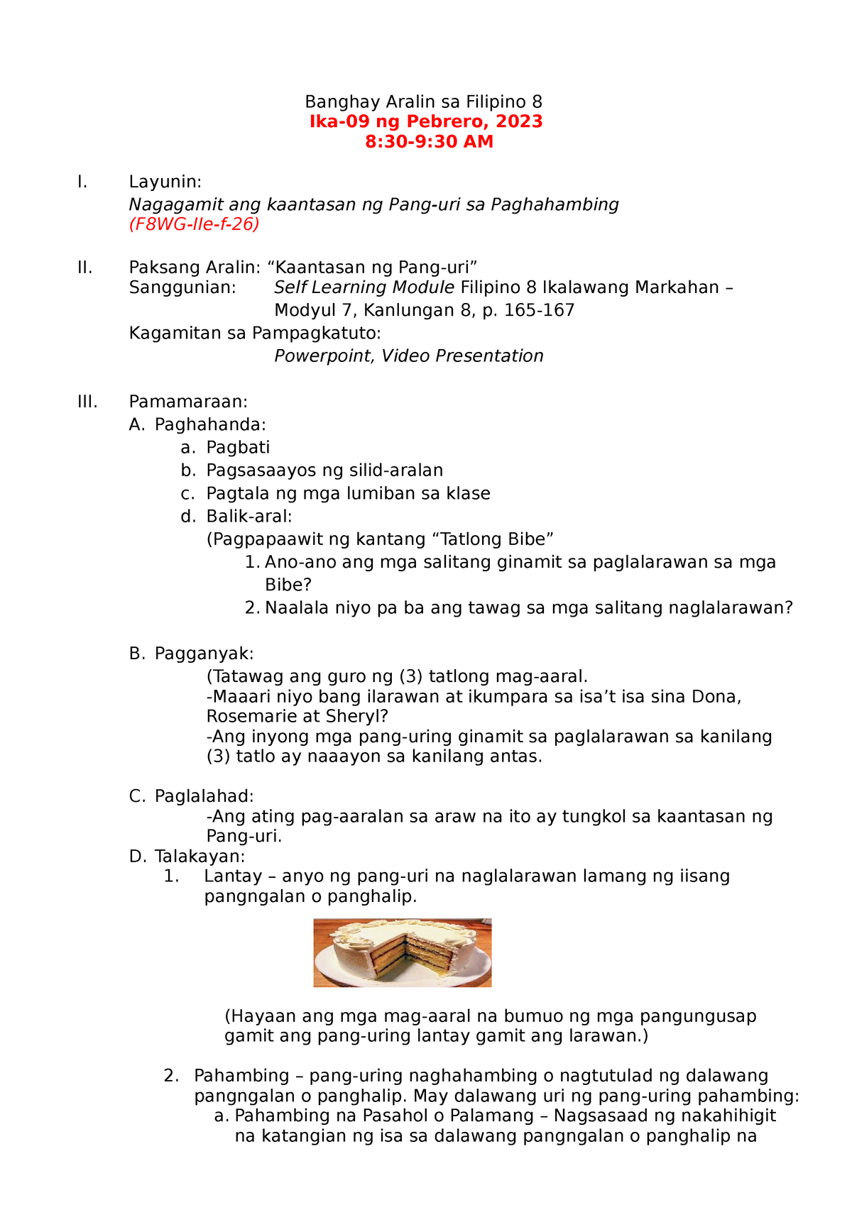 Lesson Plan Pang-uri - Iba't Ibang Kaantasan Ng Pang-uri - Banghay ...