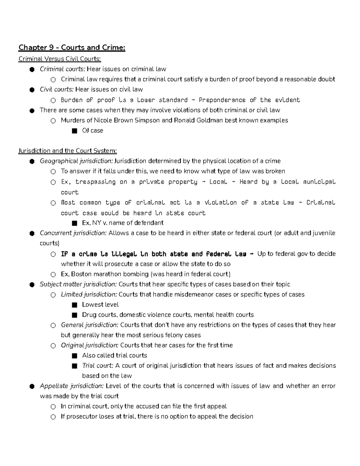 Chapter 9 Reading Notes - Chapter 9 - Courts And Crime: Criminal Versus ...