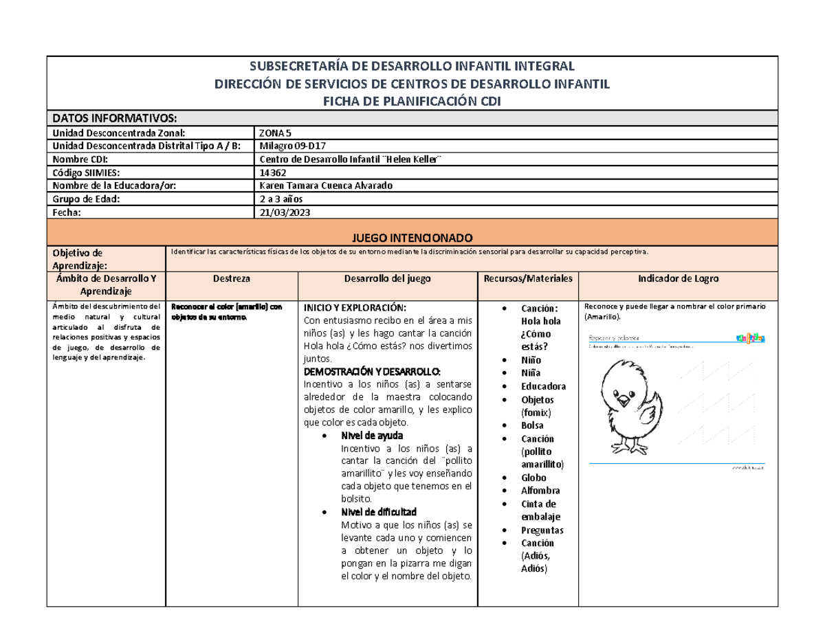 Planificación 2 A 3 AÑOS - SUBSECRETARÍA DE DESARROLLO INFANTIL