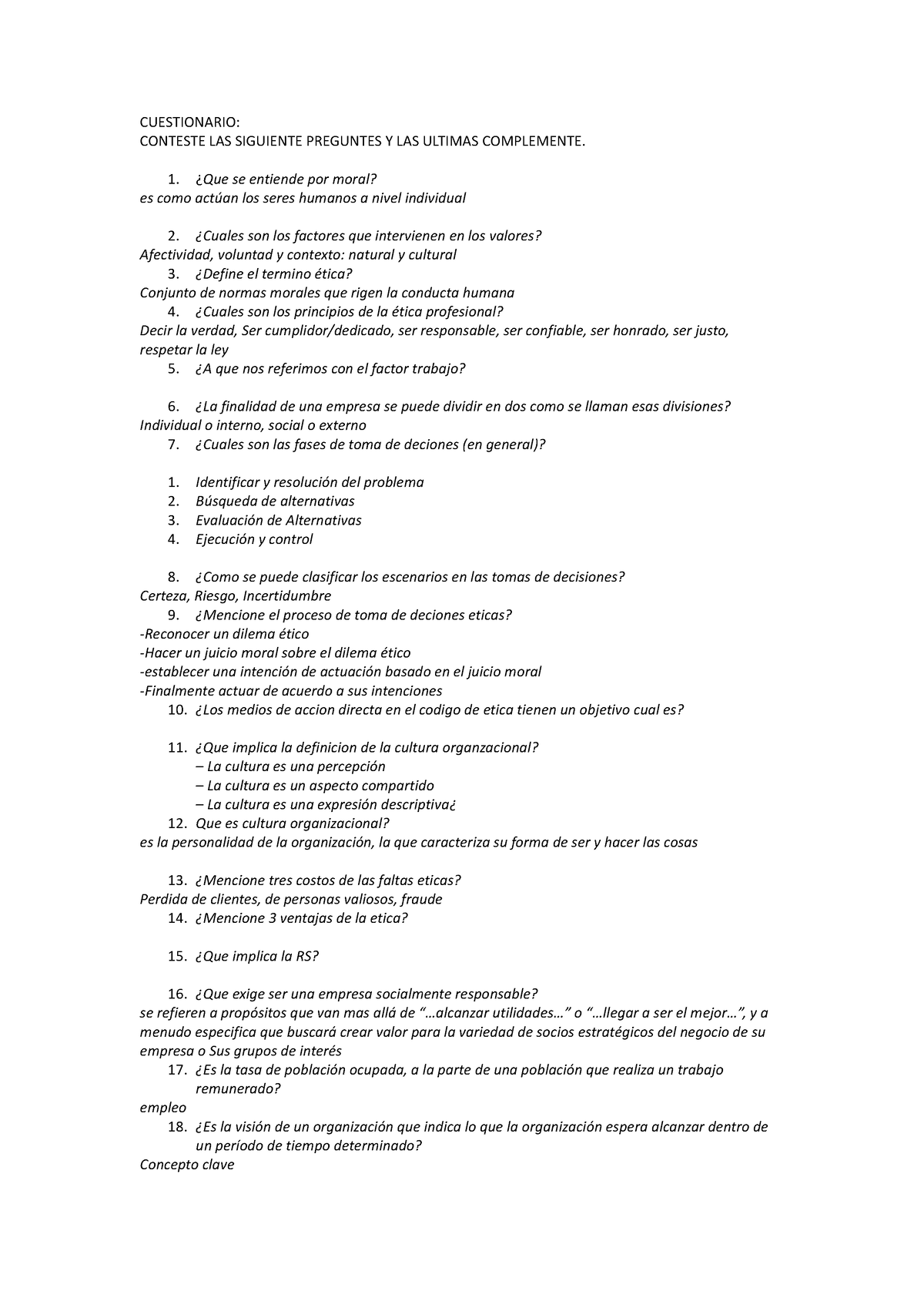 Cuestionario Etica Profesional 2023 Conceptos Basicos Cuestionario Conteste Las Siguiente 5865