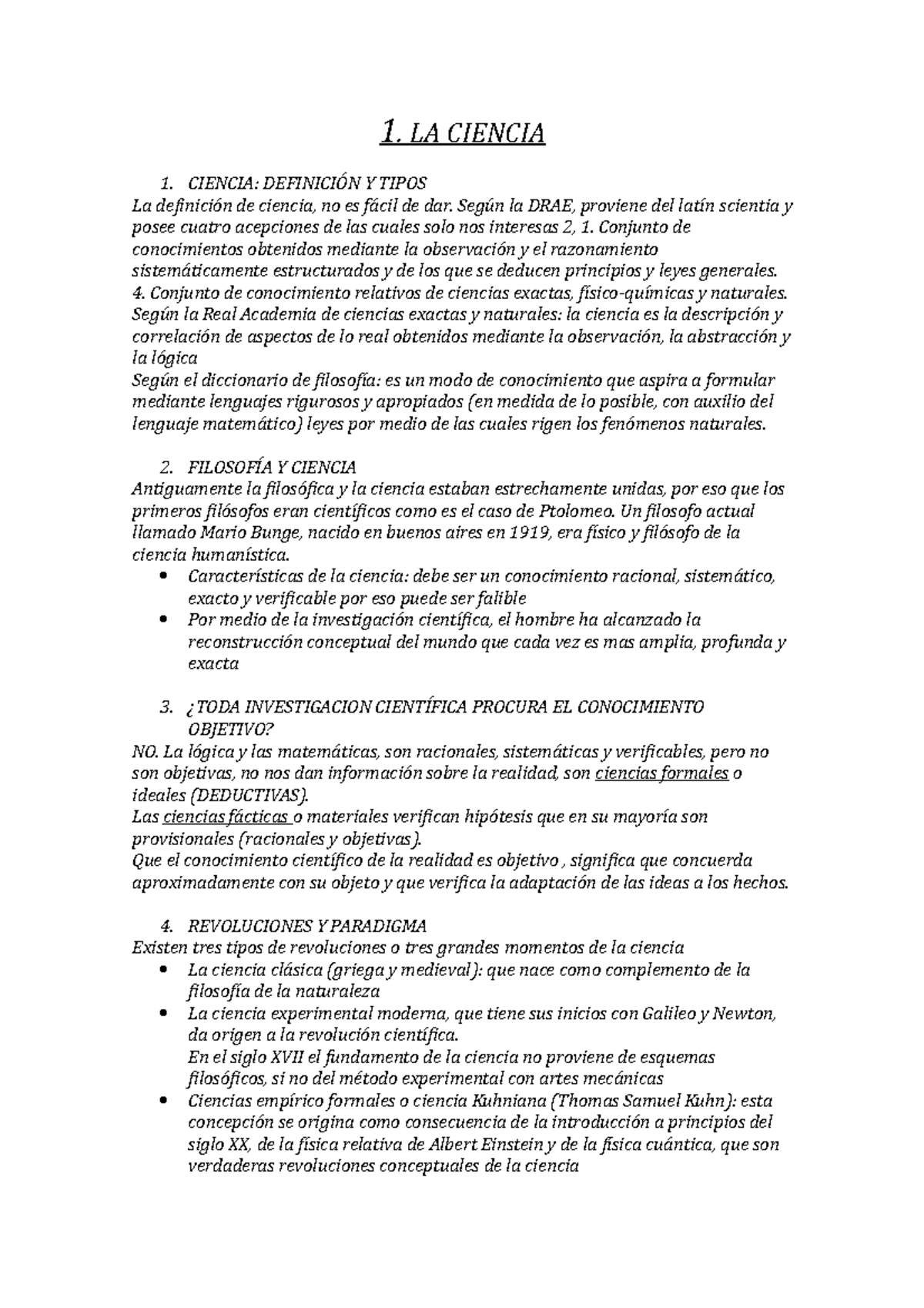 Apuntes, temas 1-5 - 1. LA CIENCIA 1. CIENCIA: DEFINICIÓN Y TIPOS La ...