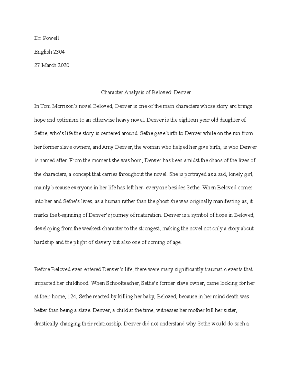 beloved character analysis essay