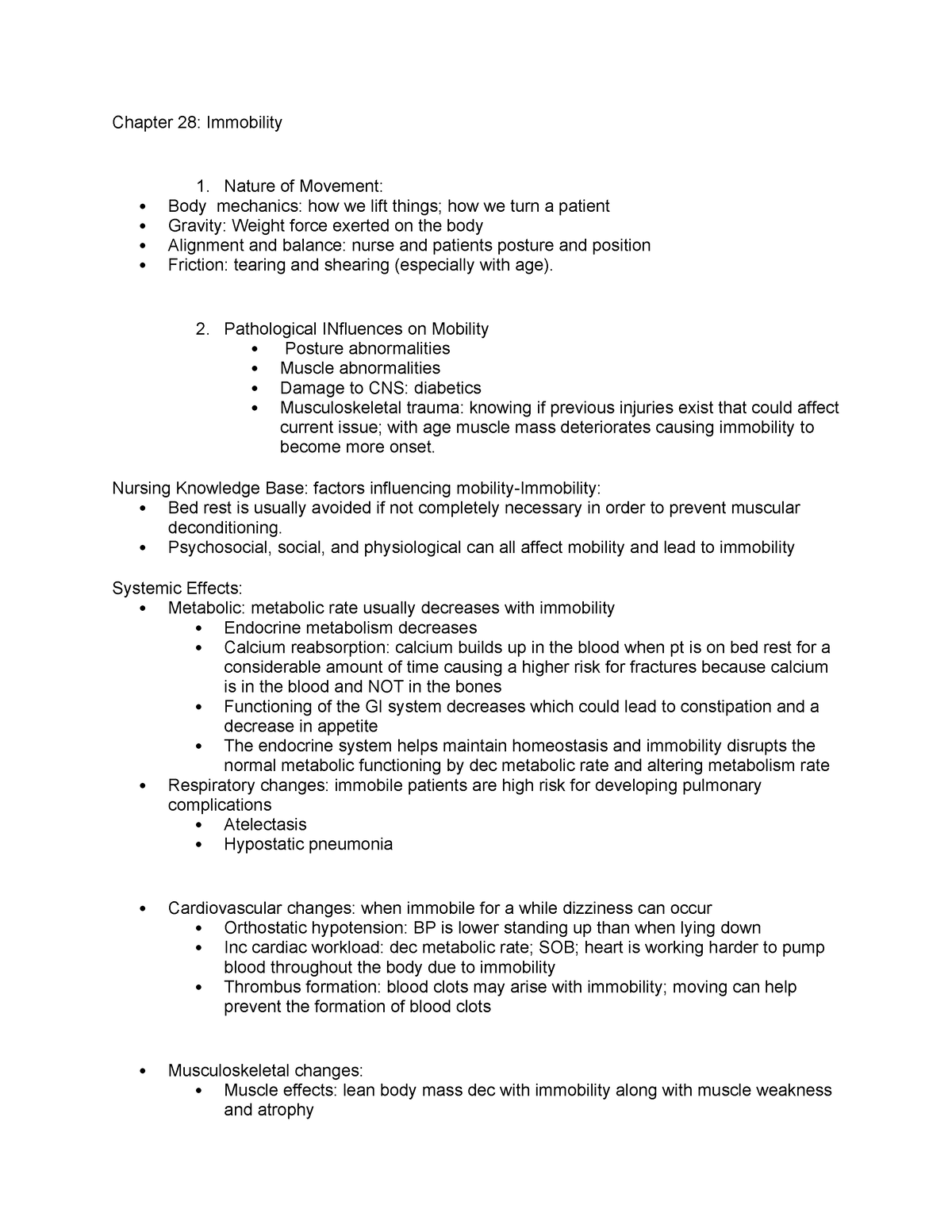 Clinical Judgment III - Chapter 28: Immobility 1. Nature Of Movement ...