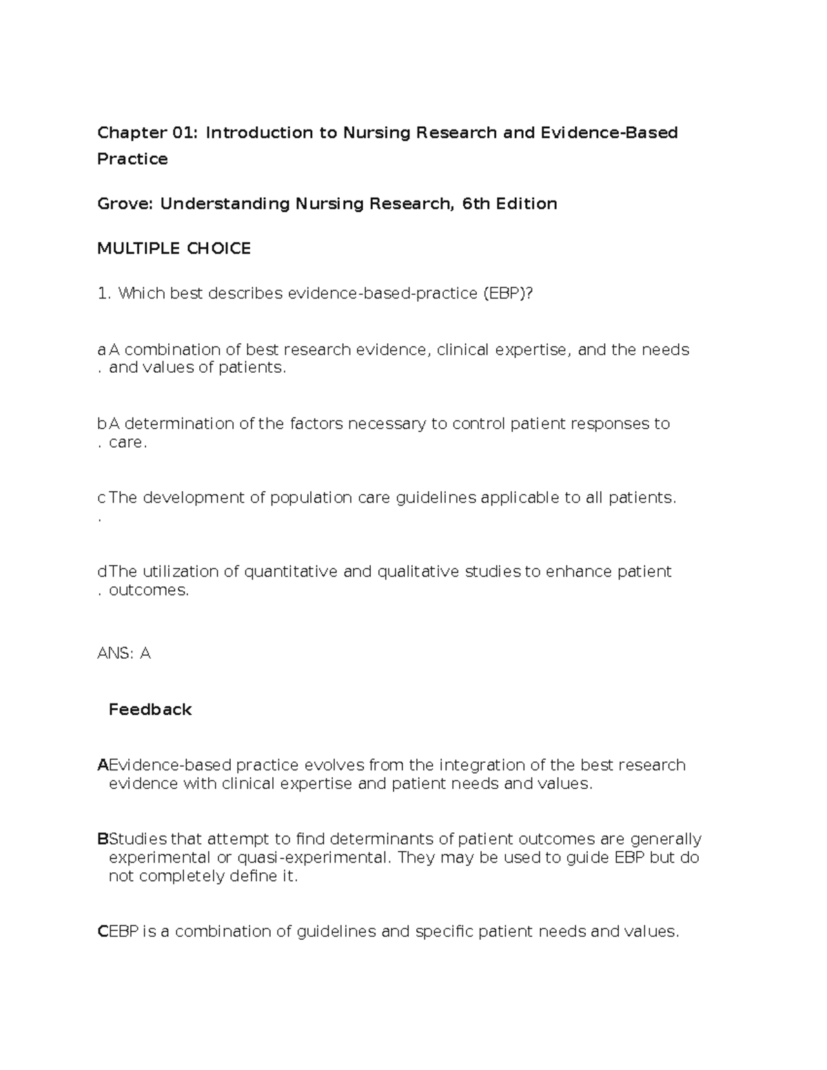 Chapter 01 - TB - Understanding Nursing Research - Building an Evidence ...