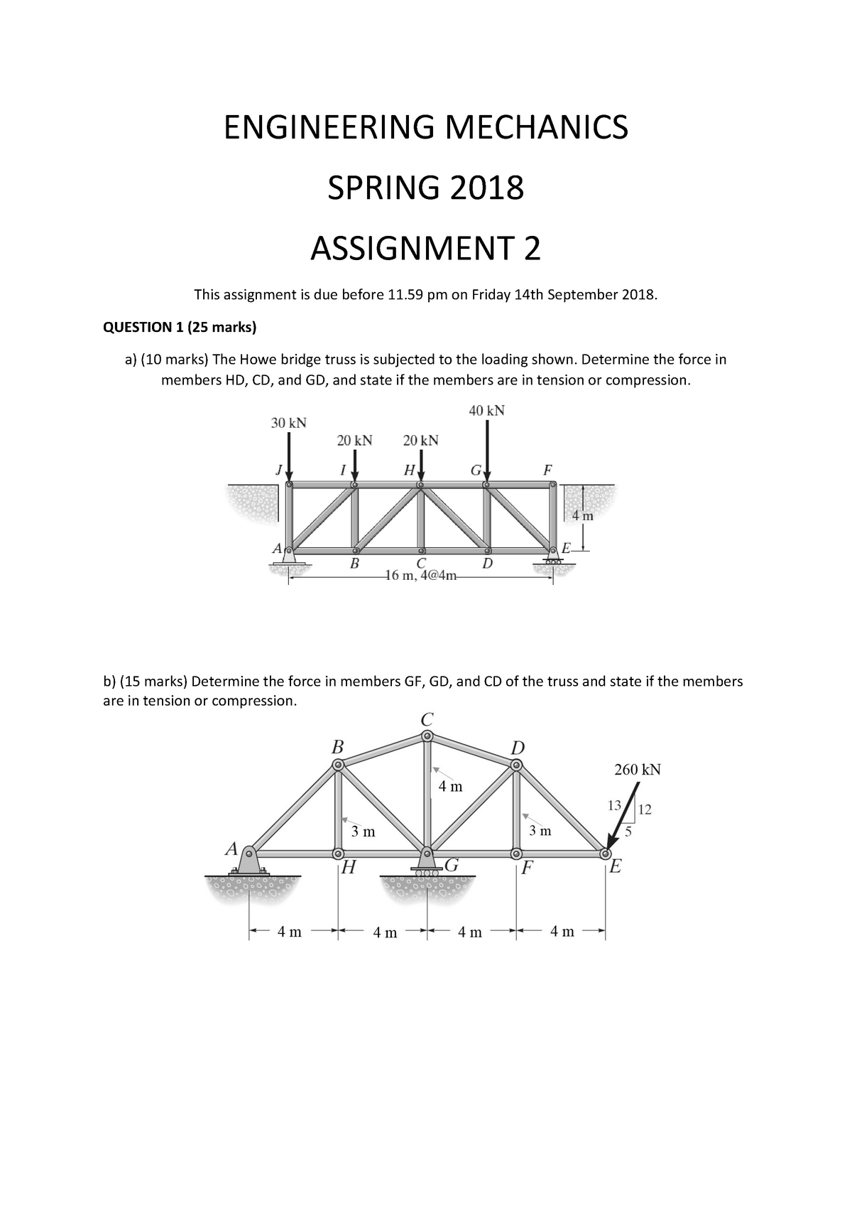 engineering mechanics assignment questions