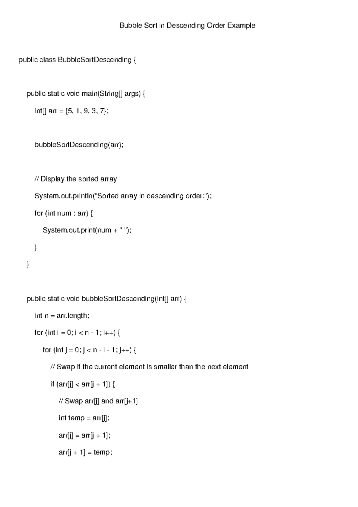 Bubble Sort Descending Example - Bubble Sort in Descending Order ...