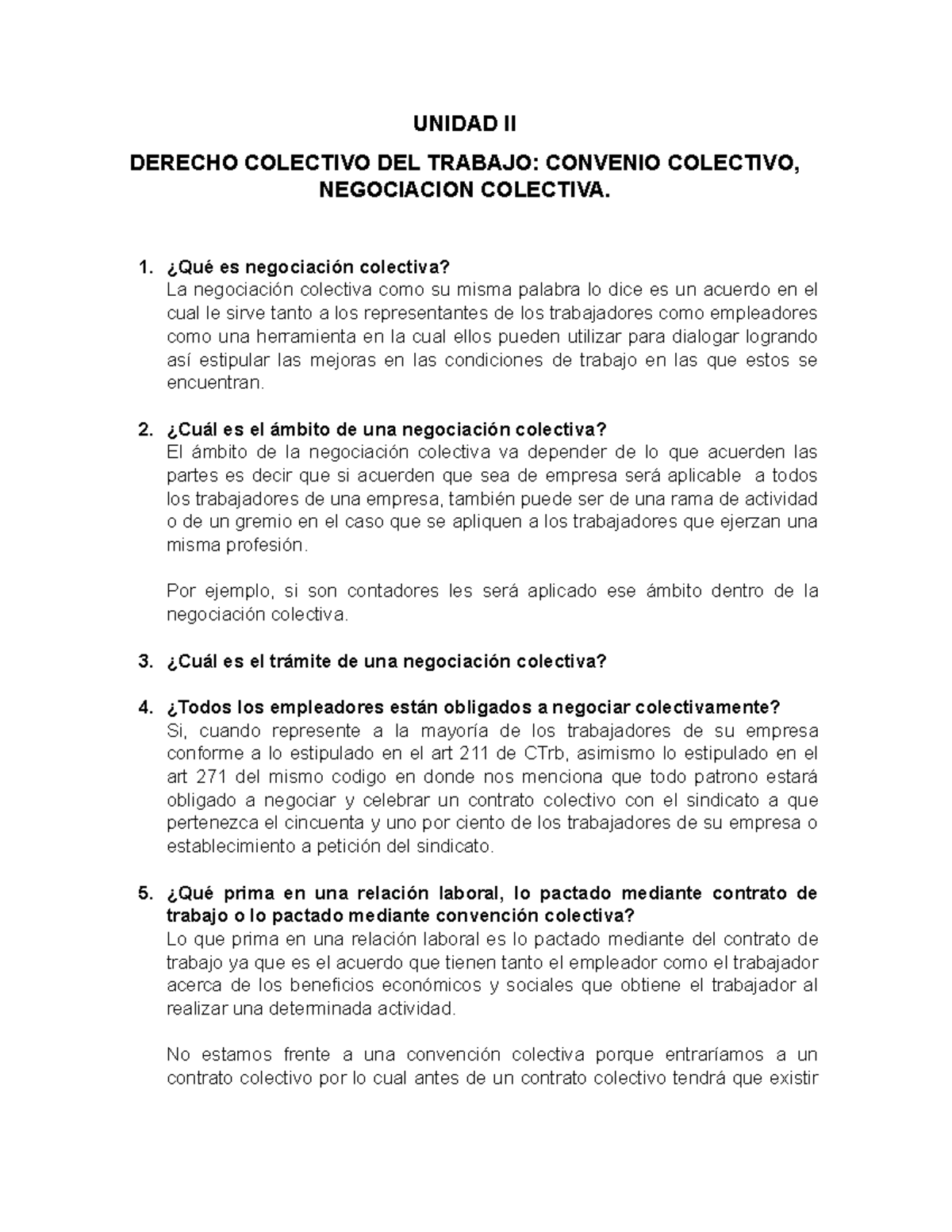 Unidad II - Negociación Colectiva, Conciliación Etc - UNIDAD II DERECHO ...