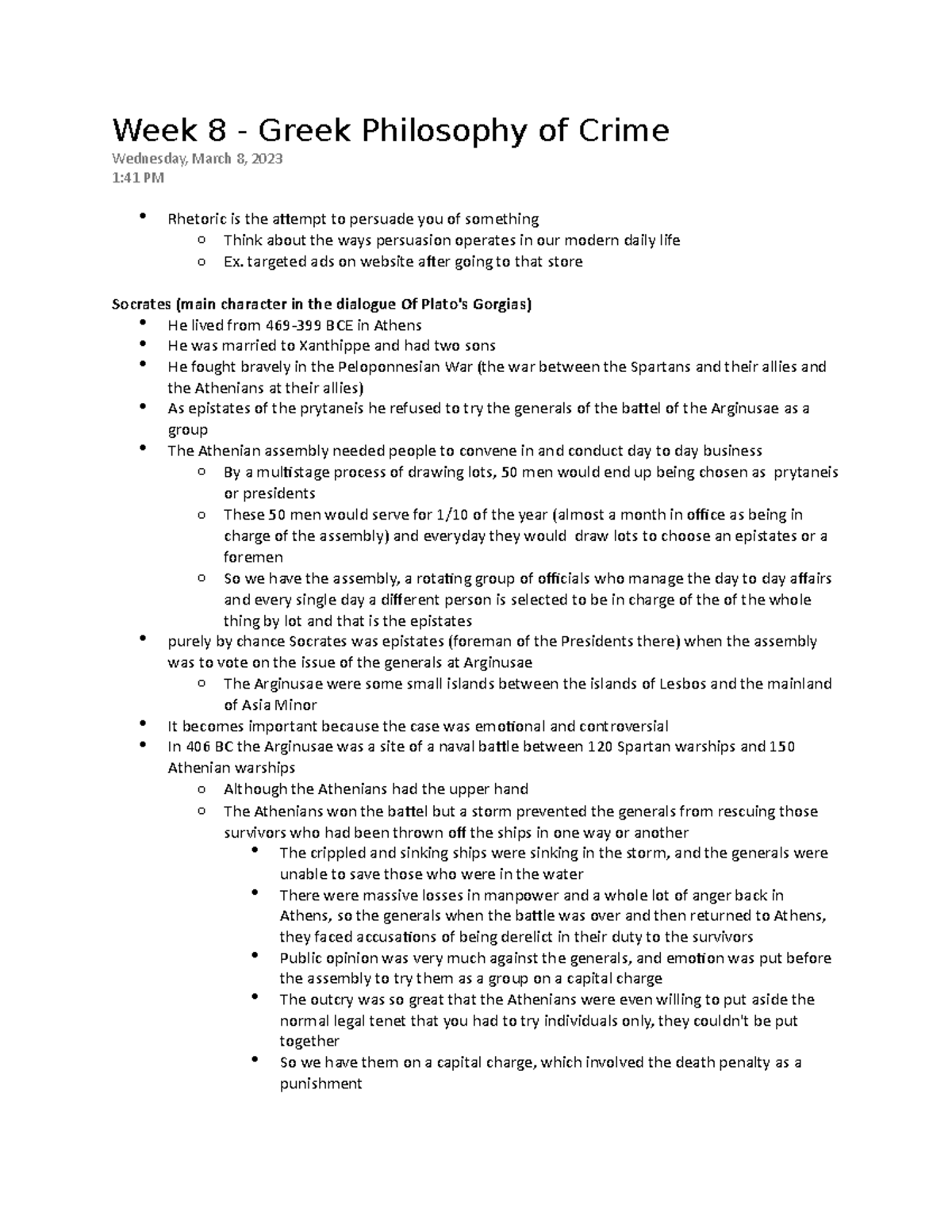 Week+8 - Week+8 - Week 8 - Greek Philosophy of Crime Wednesday, March 8 ...