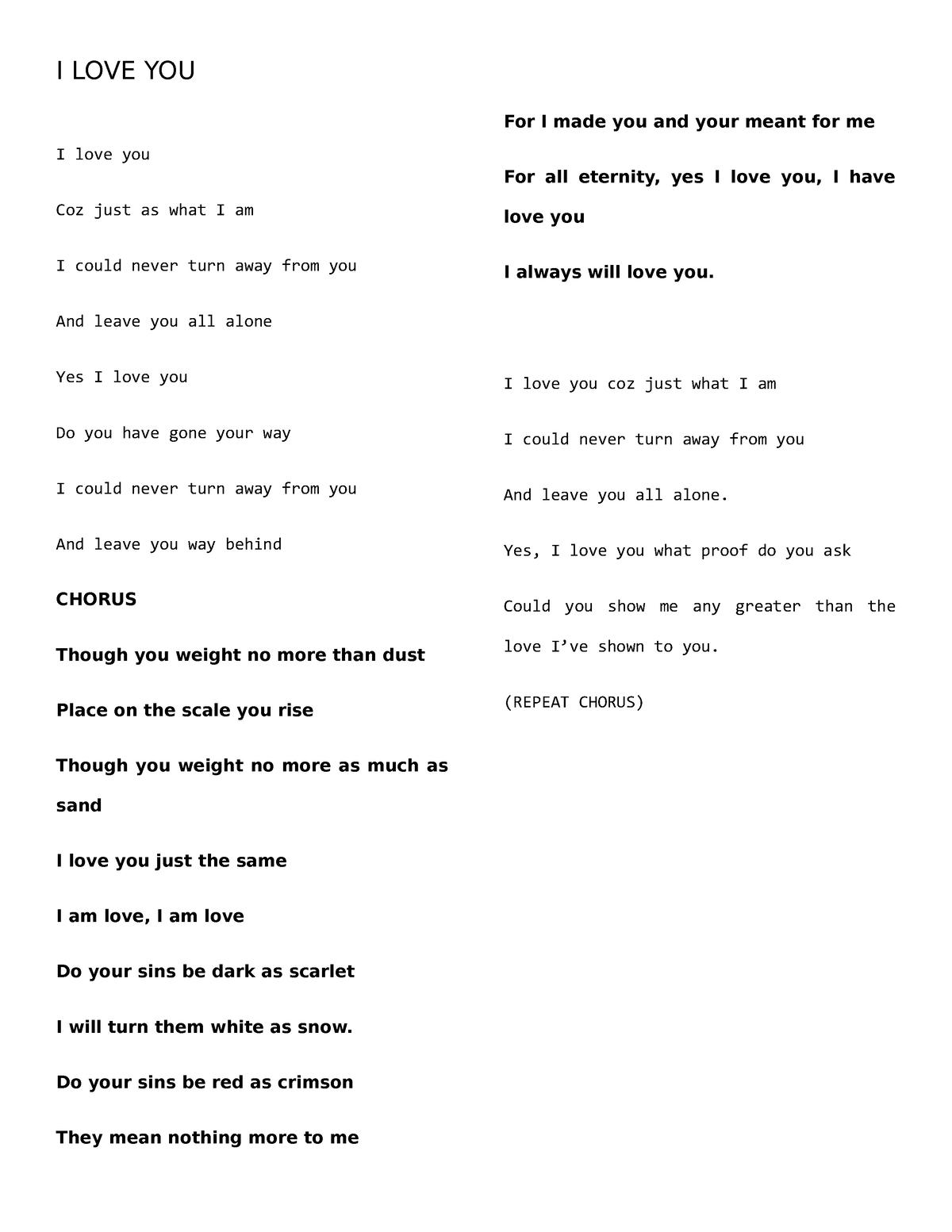 Saying I Love You Lyrics