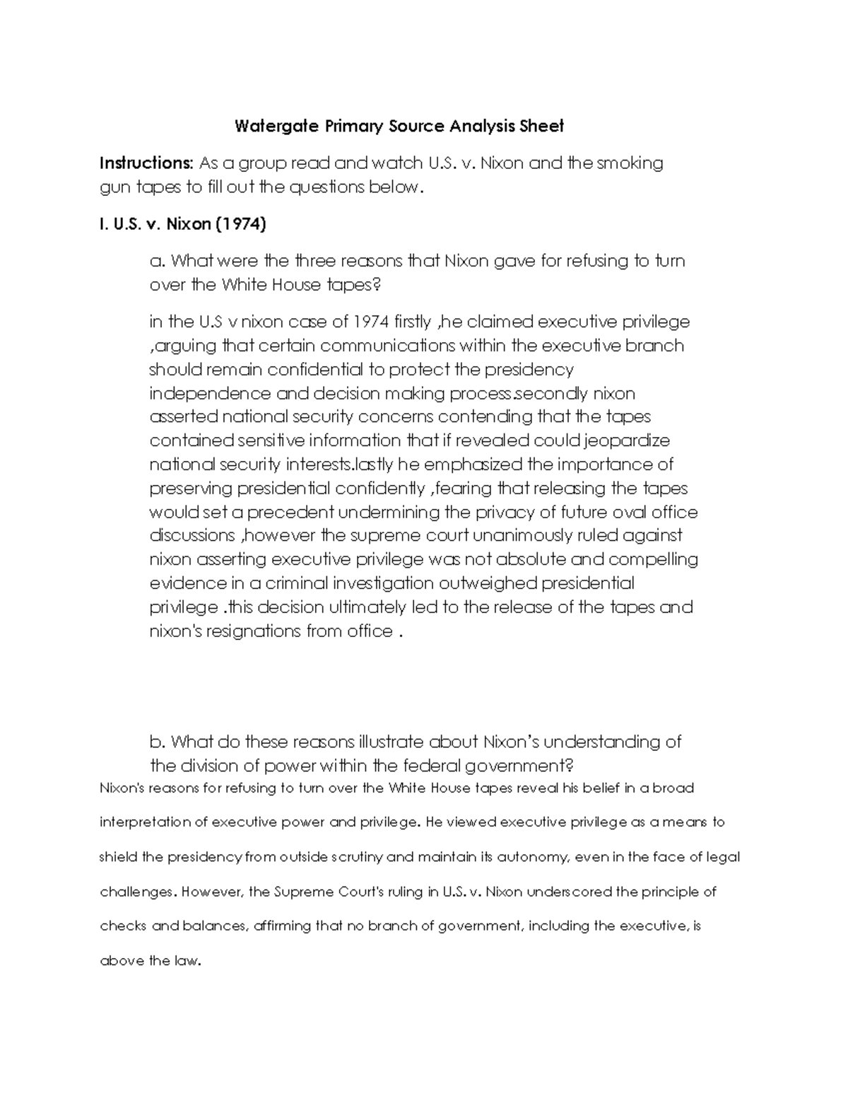 Copy of Copy of Watergate Primary Source Analysis Sheet Watergate