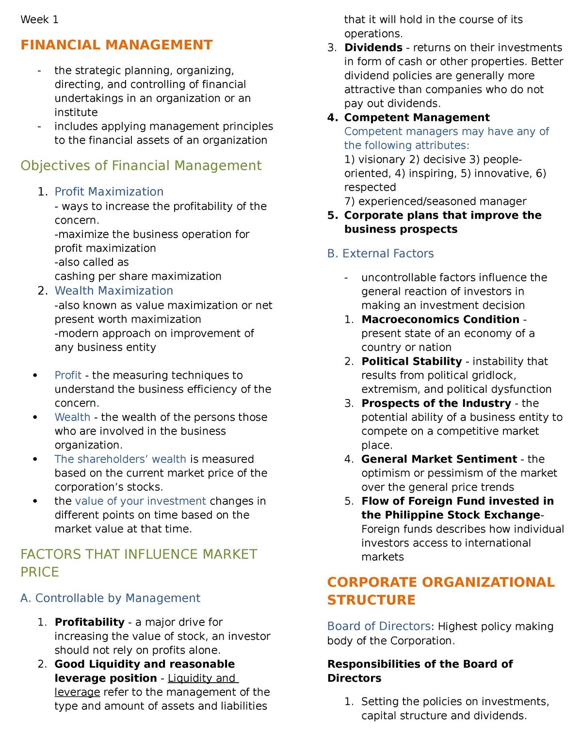 BF reviewer - Week 1 FINANCIAL MANAGEMENT the strategic planning ...