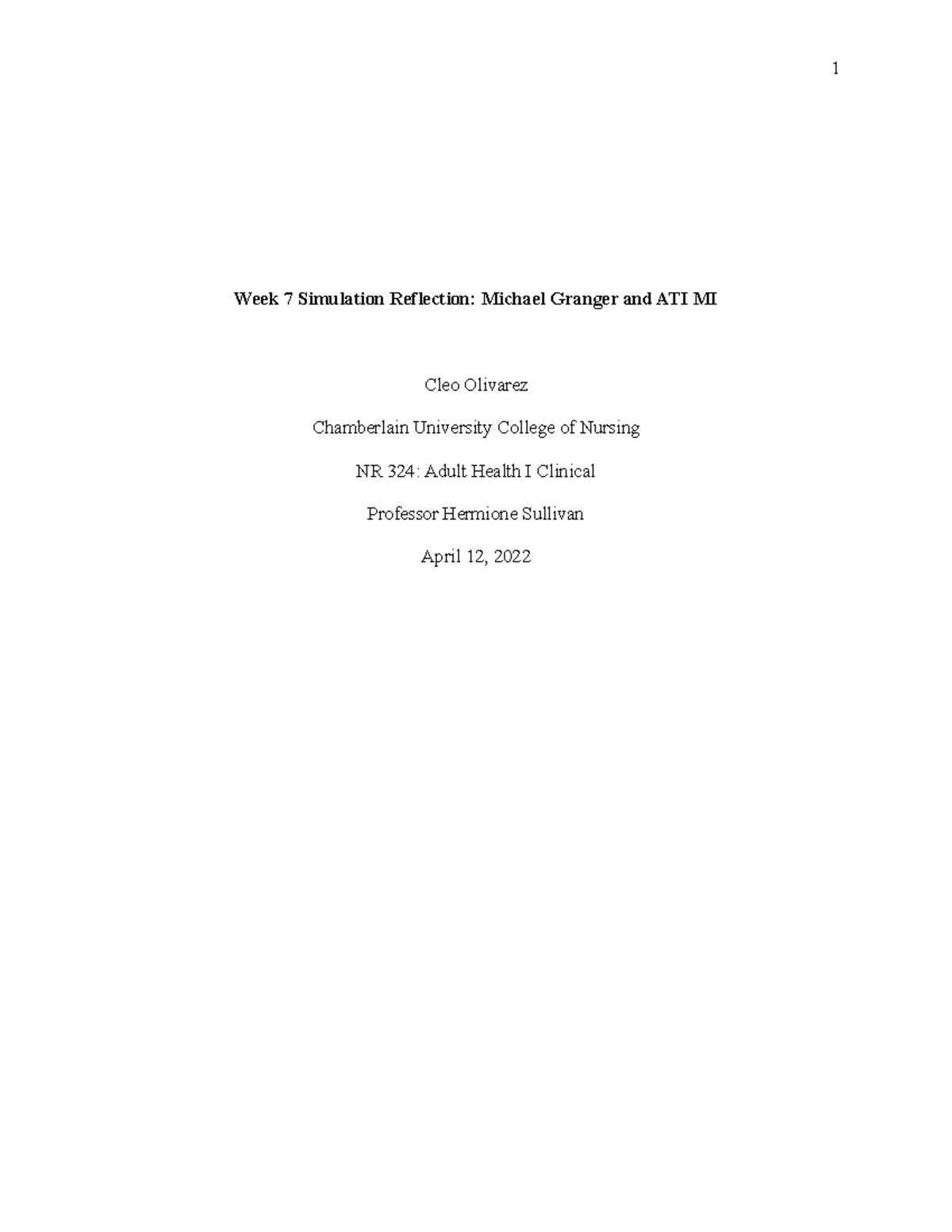Week 7 Clinical Reflection Chamberlain University StuDocu