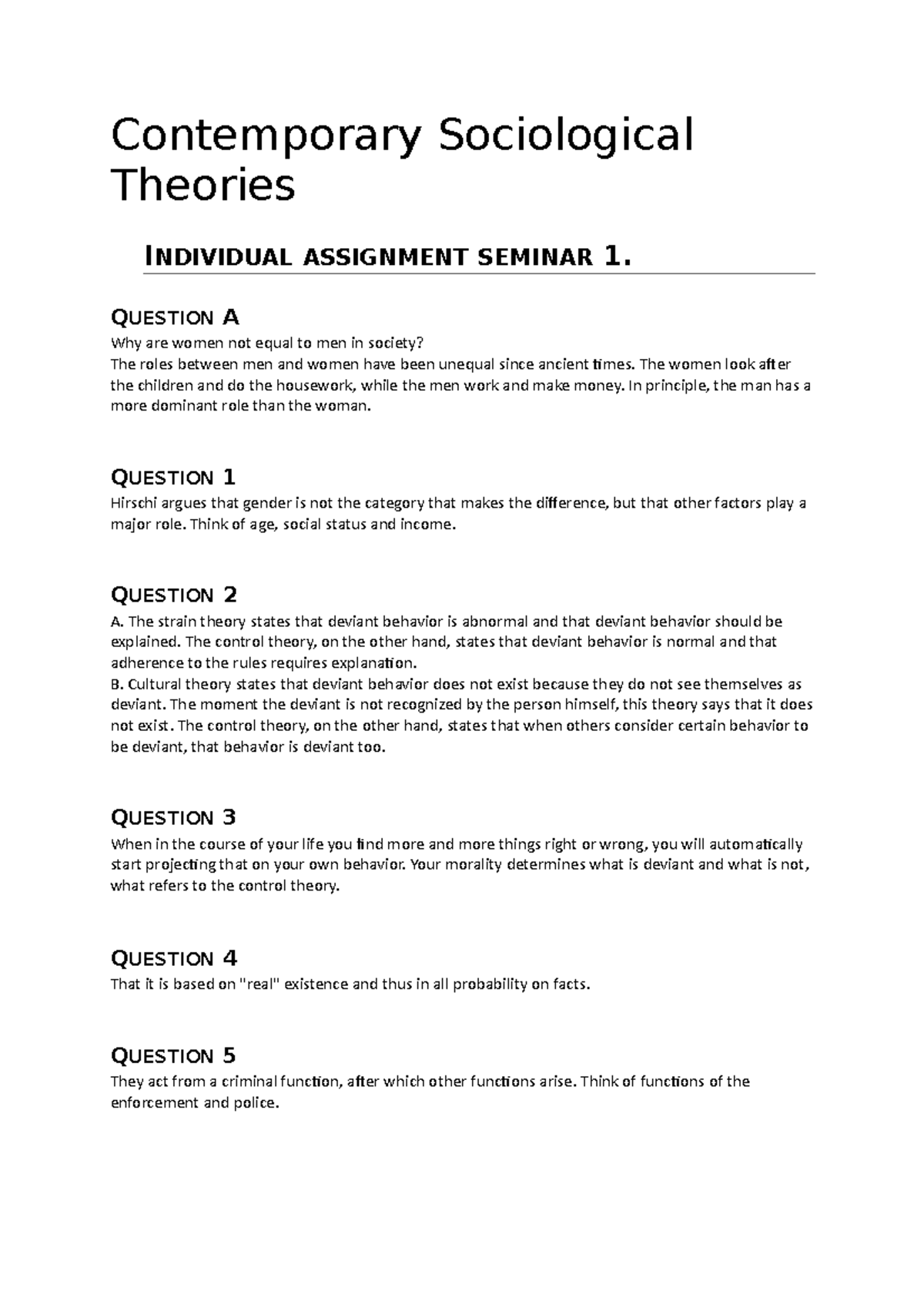 sociology theory assignment