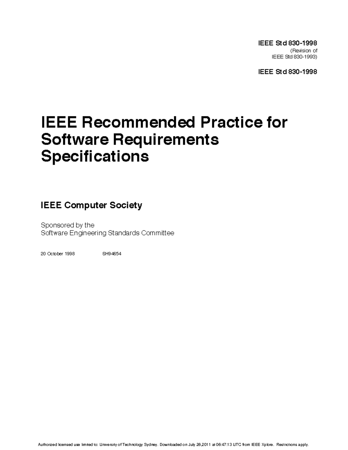 IEEE SRS Definition 1998 720574 - IEEE Std 830- (Revision of IEEE Std ...