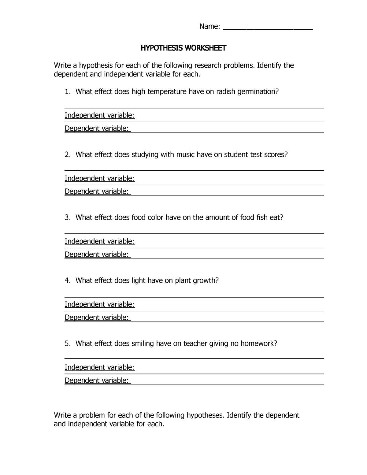 Practice Writing Hypothesis Worksheet Answer Key