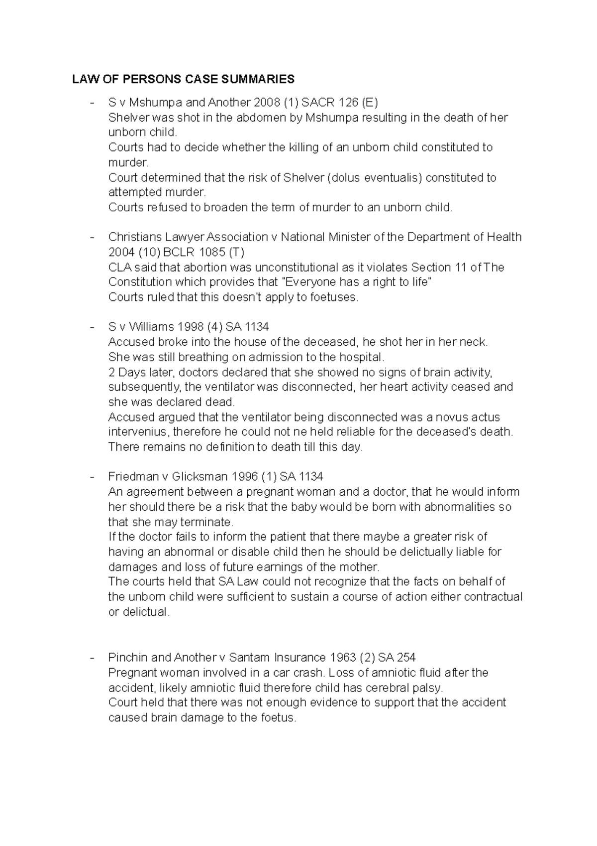 CASE Summaries YEAR2 2020 Law Of Persons LAW OF PERSONS CASE 