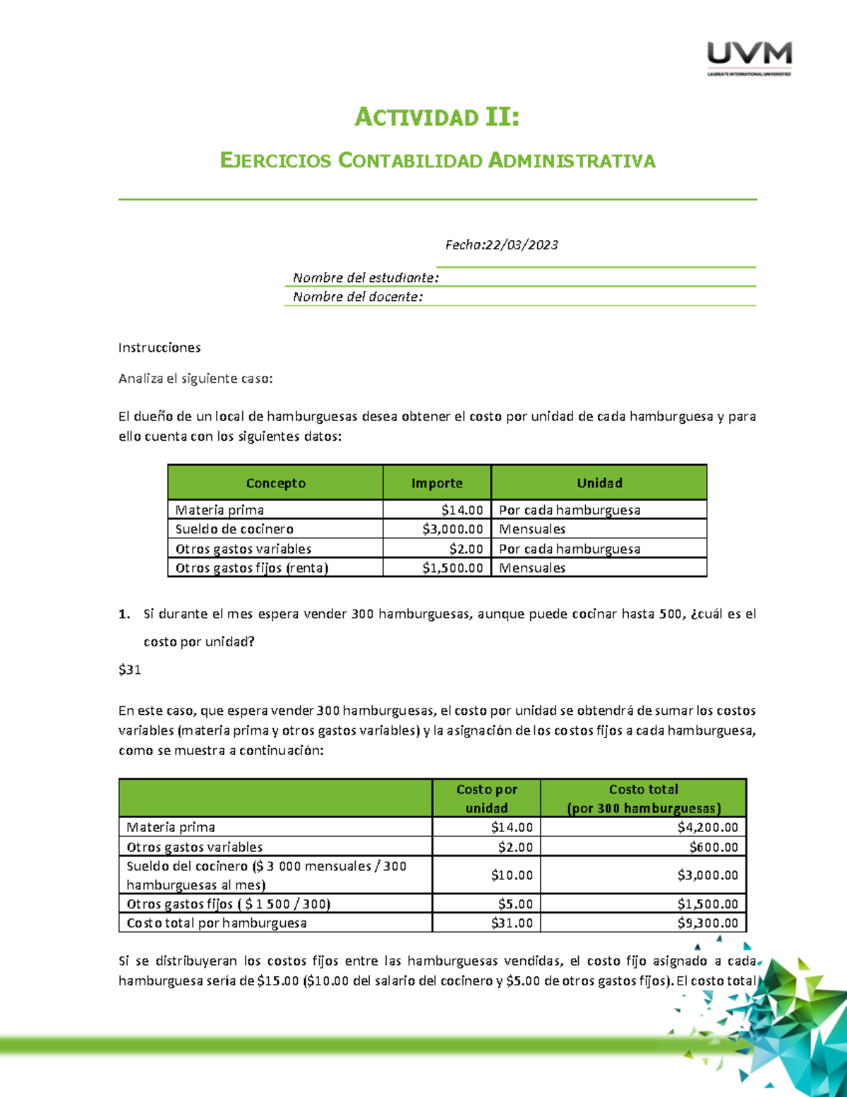 U1 Ejercicios A2 Actividad Ii Ejercicios Contabilidad Administrativa