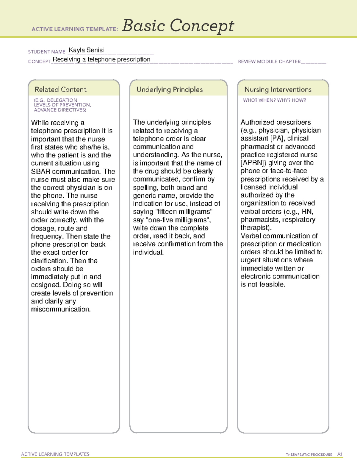 ATI Template 1 - ACTIVE LEARNING TEMPLATES THERAPEUTIC PROCEDURE A ...