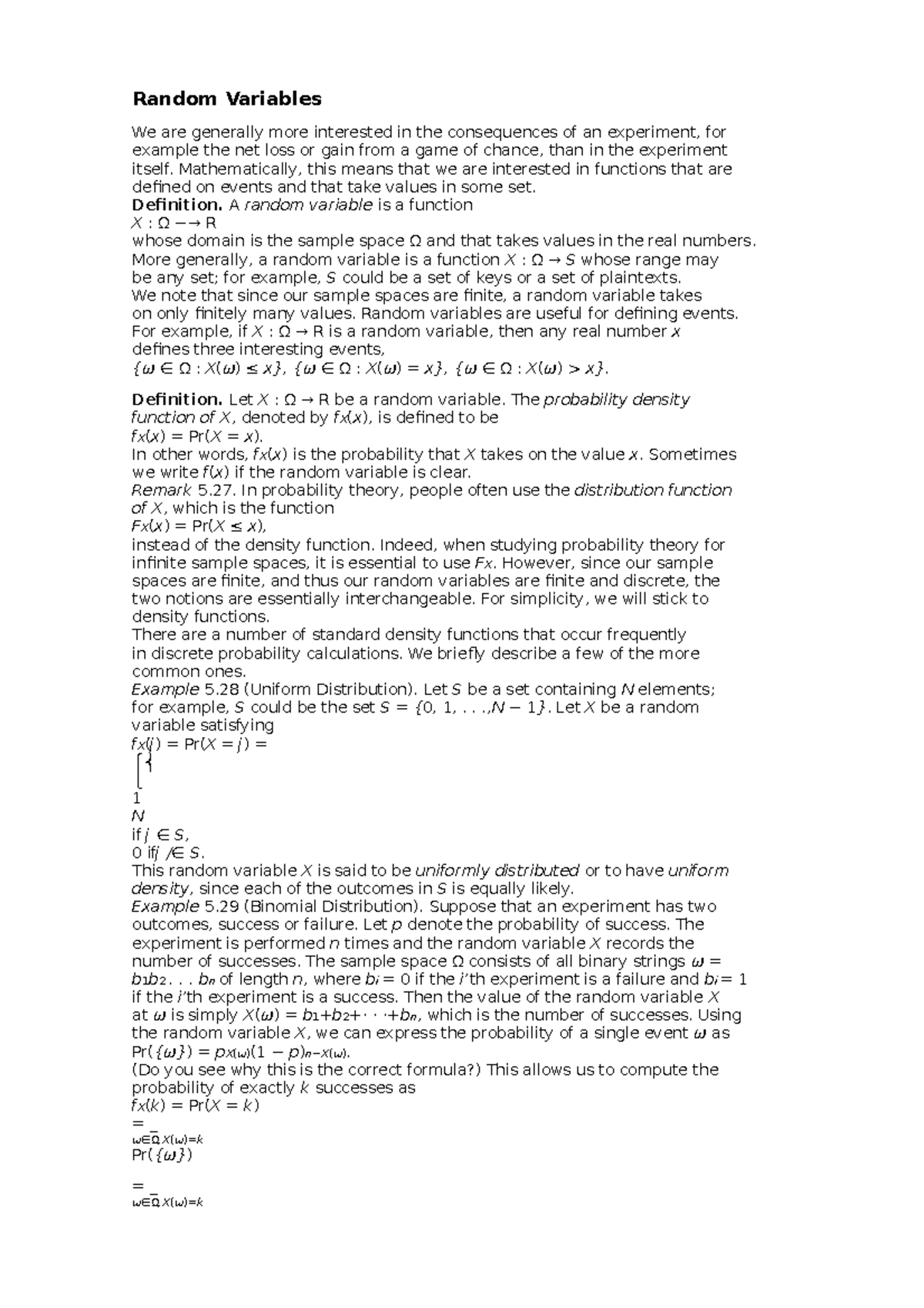 Random Variables - Mathematically, this means that we are interested in ...