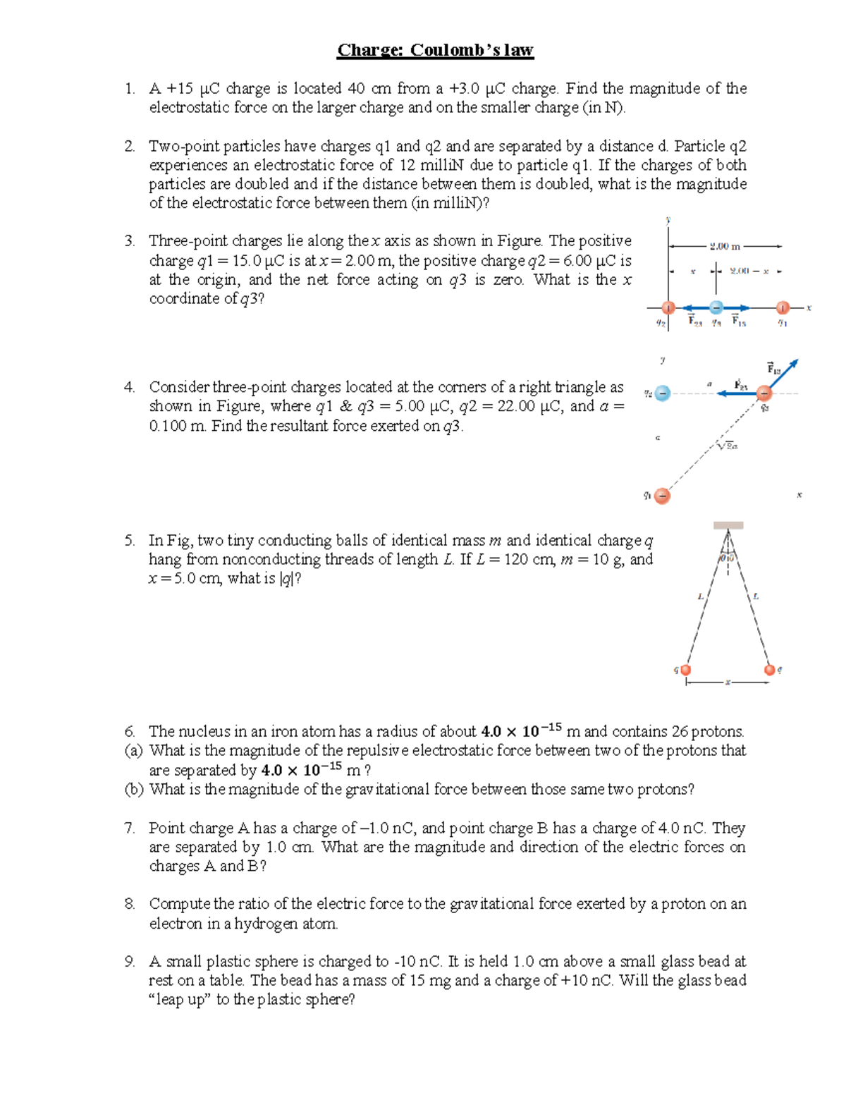 Coulomb sample prob1 - Coulumbs laws problems sets. Here the problems ...