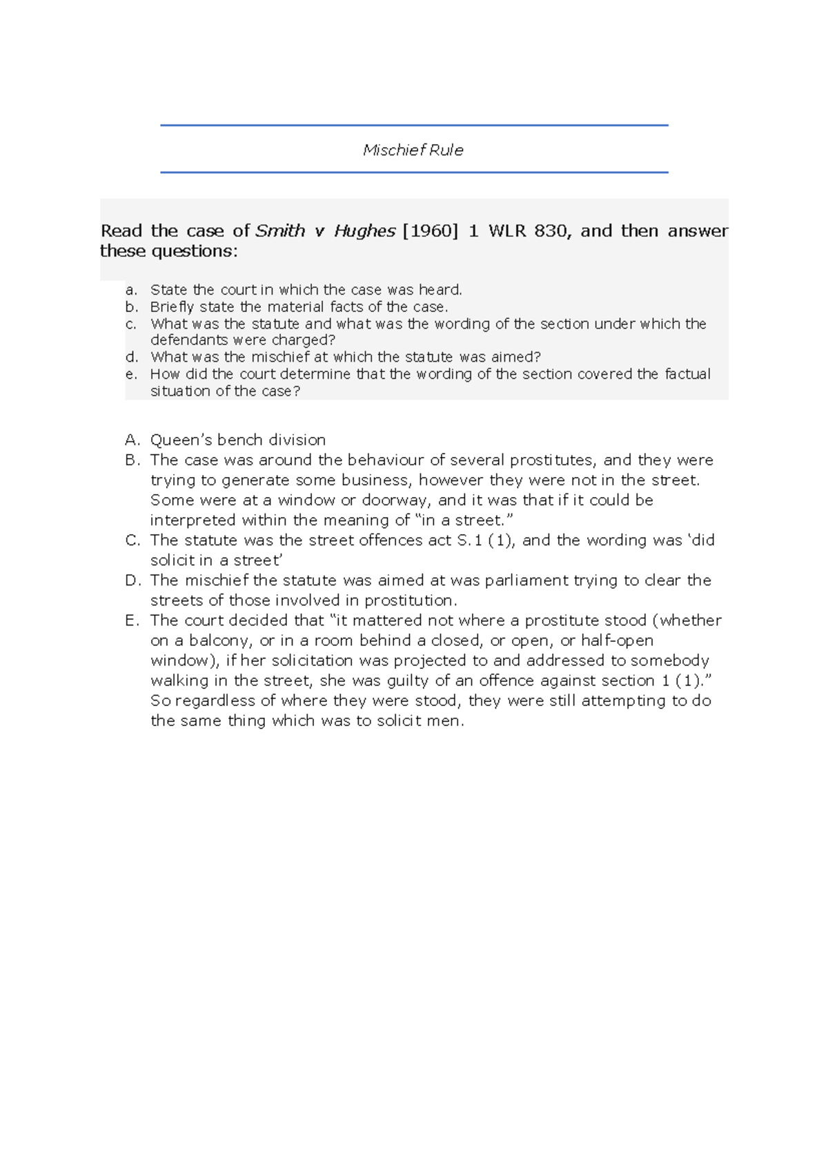 Michief rule - Practise Question - ELS - Mischief Rule Read the case of ...