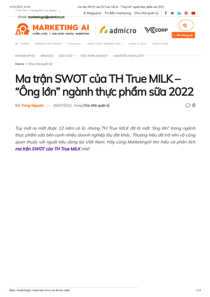 Các đối thủ cạnh tranh của TH True Milk  Brade Mar