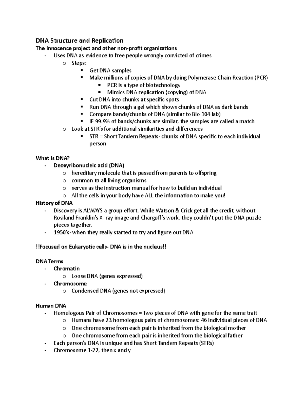 Bio Unit 4 study - DNA Structure and Replication The innocence project ...
