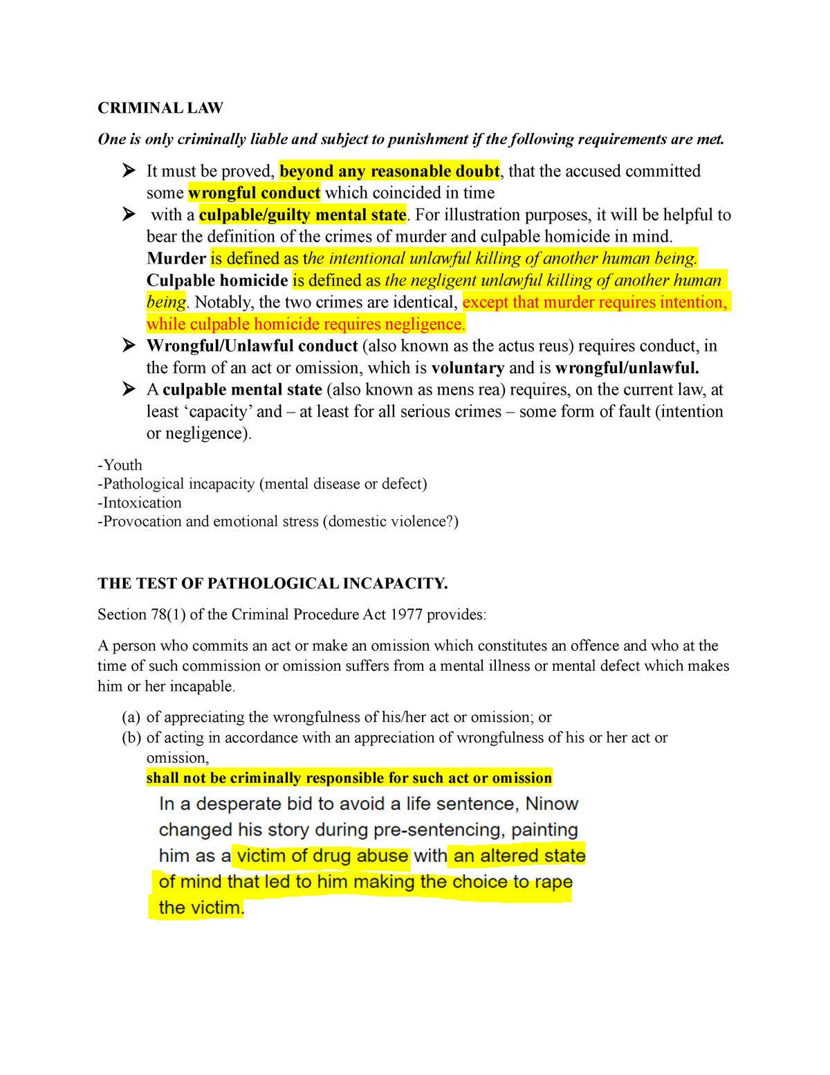 Criminal LAW( Notes) - CRIMINAL LAW One Is Only Criminally Liable And ...