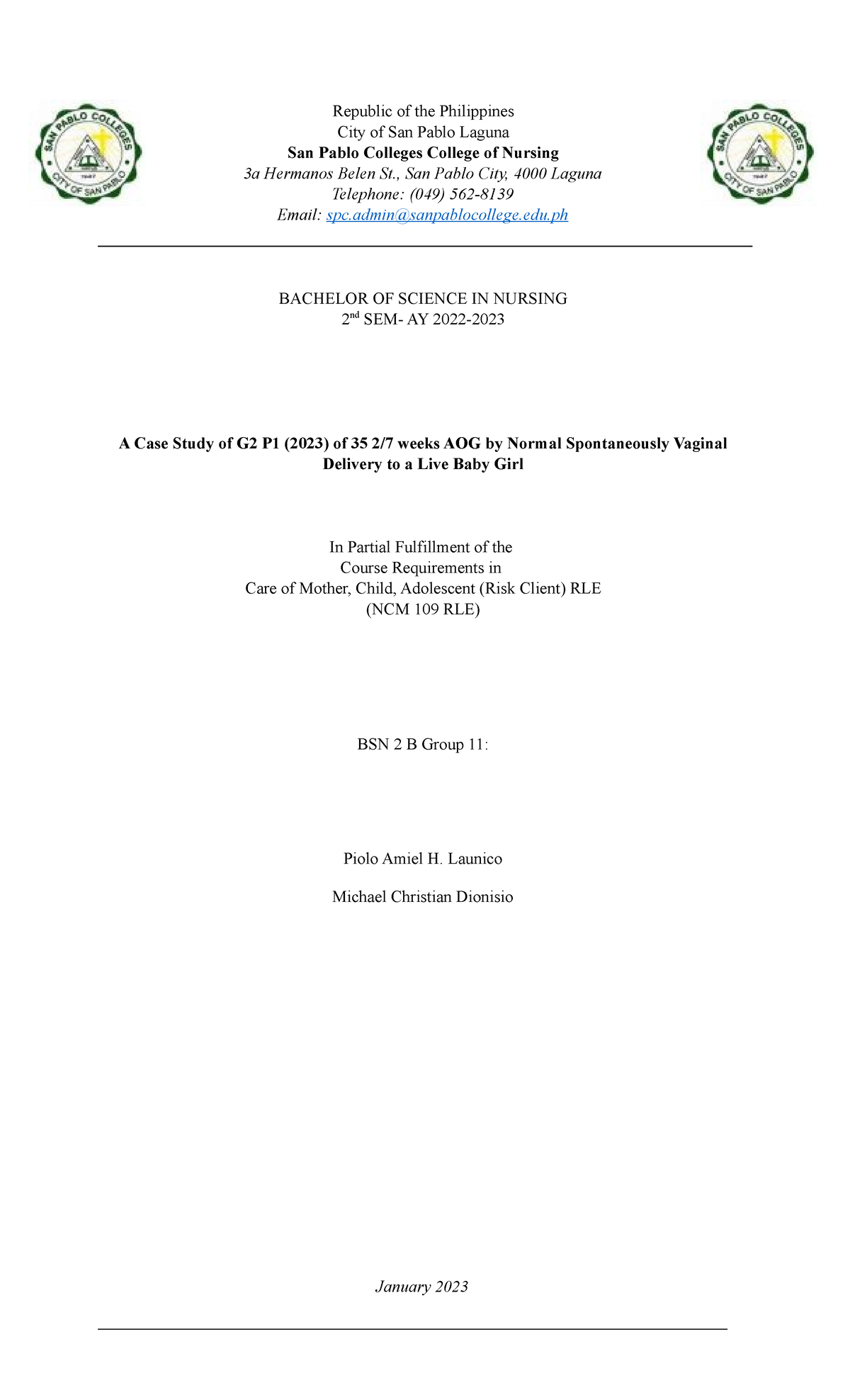 Case Study Word V - Republic Of The Philippines City Of San Pablo ...