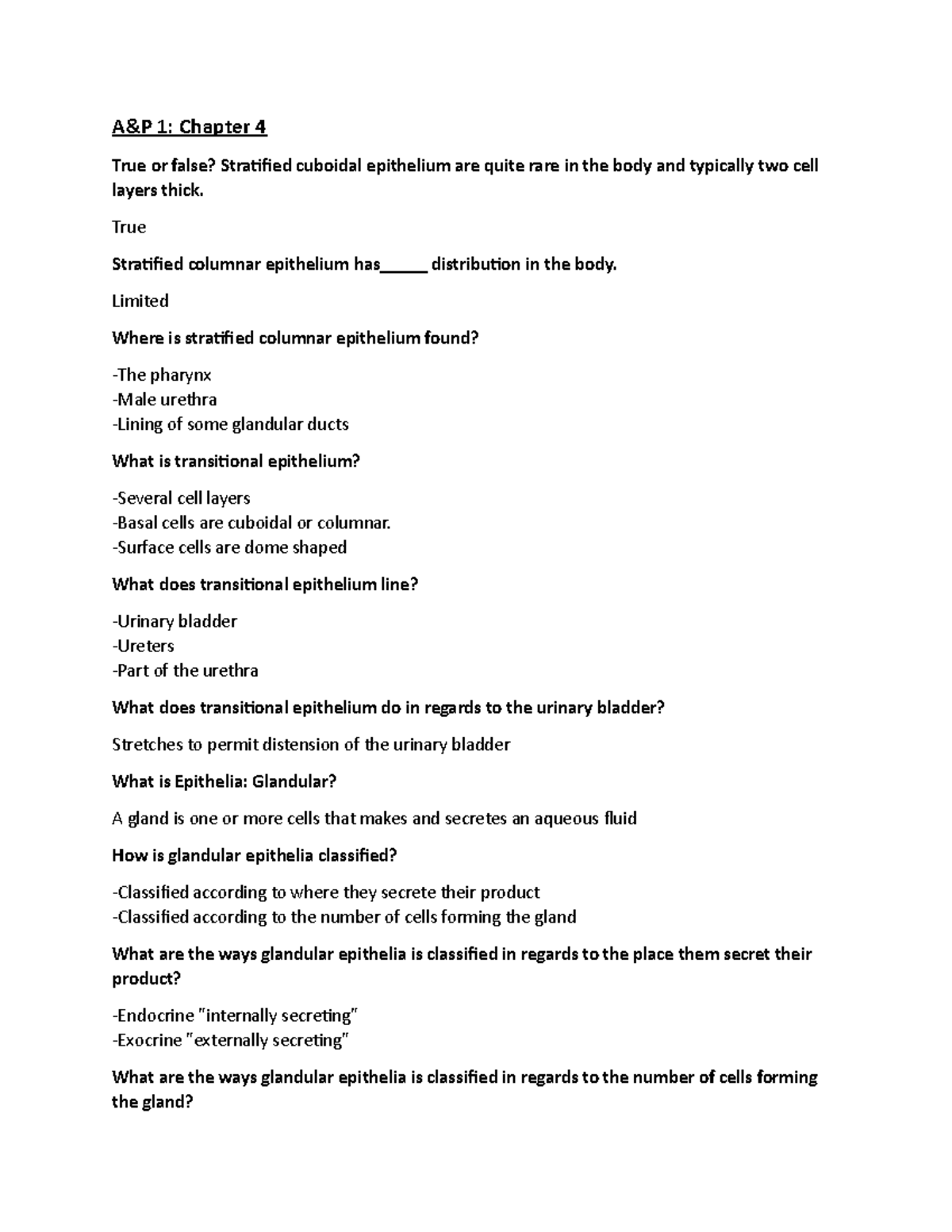 A and P chapter 4 continued - A&P 1: Chapter 4 True or false ...