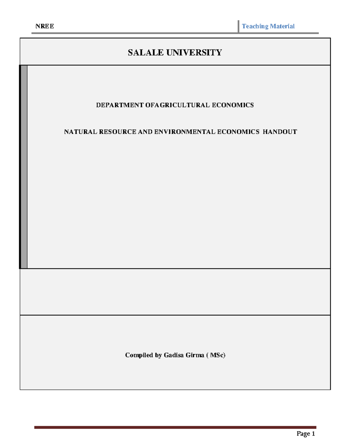 NREE Hand Out - Nree - NREE Teaching Material Page 1 SALALE UNIVERSITY ...