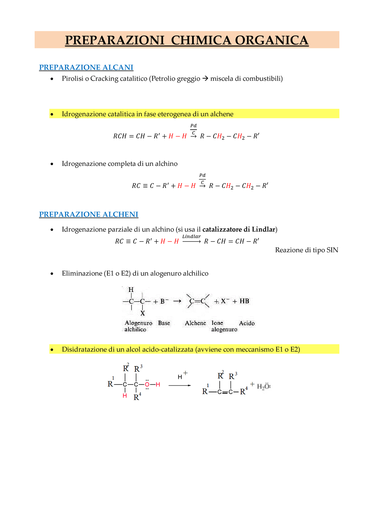 Preparazioni Schema Riassuntivo Preparazioni Chimica Organica Preparazione Alcani Pirolisi O 9842