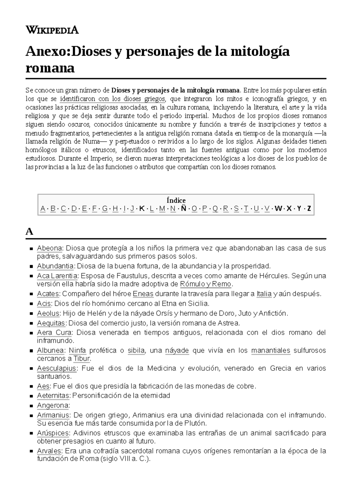 Anexo Dioses y personajes de la mitología romana - Entre los más ...