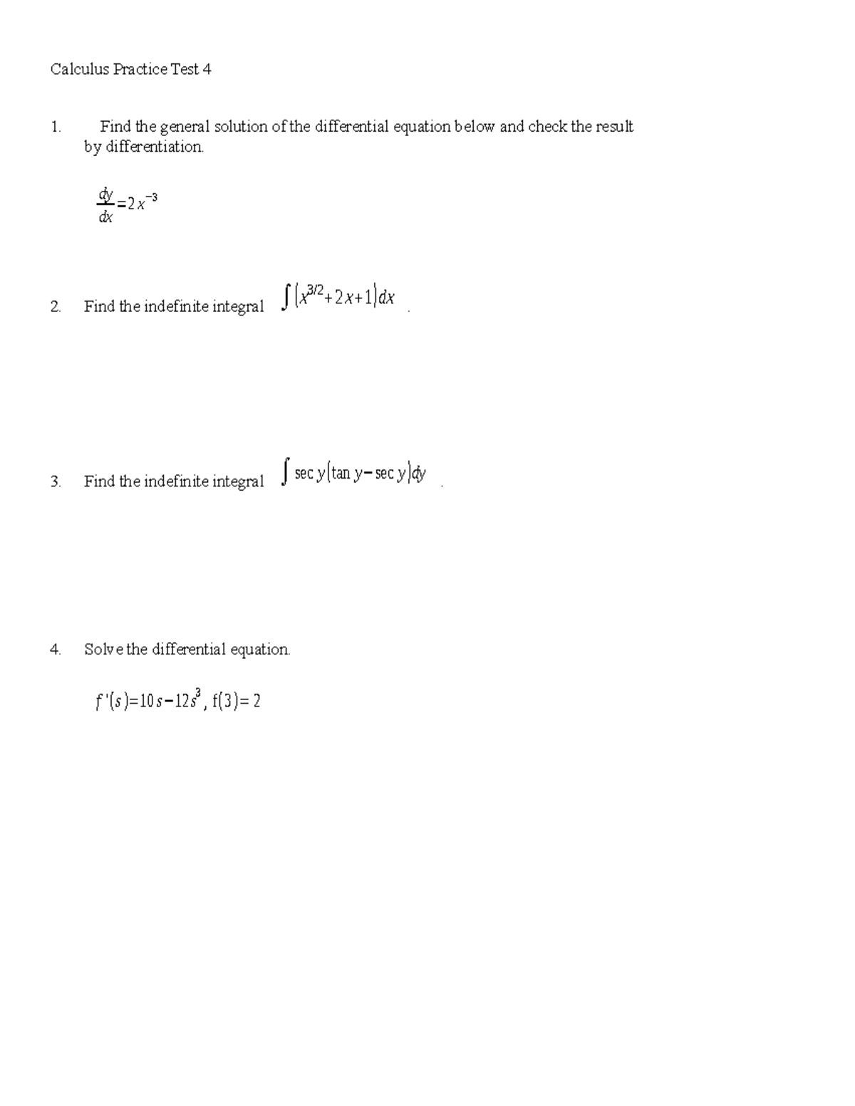 MATH 250 - Calculus 1: Practice Test 4 - Calculus Practice Test 4 Find ...